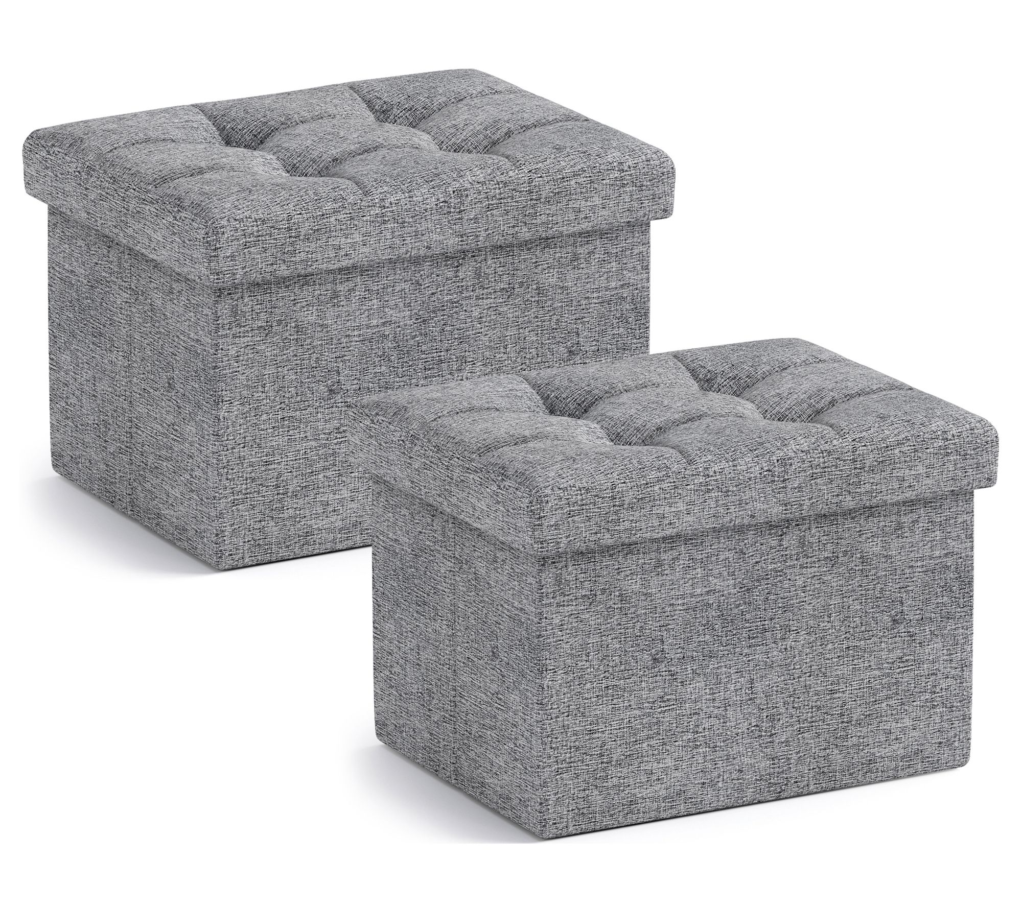 Ornavo Home 2 PK Small Foldable Tufted Linen Storage Ottoman