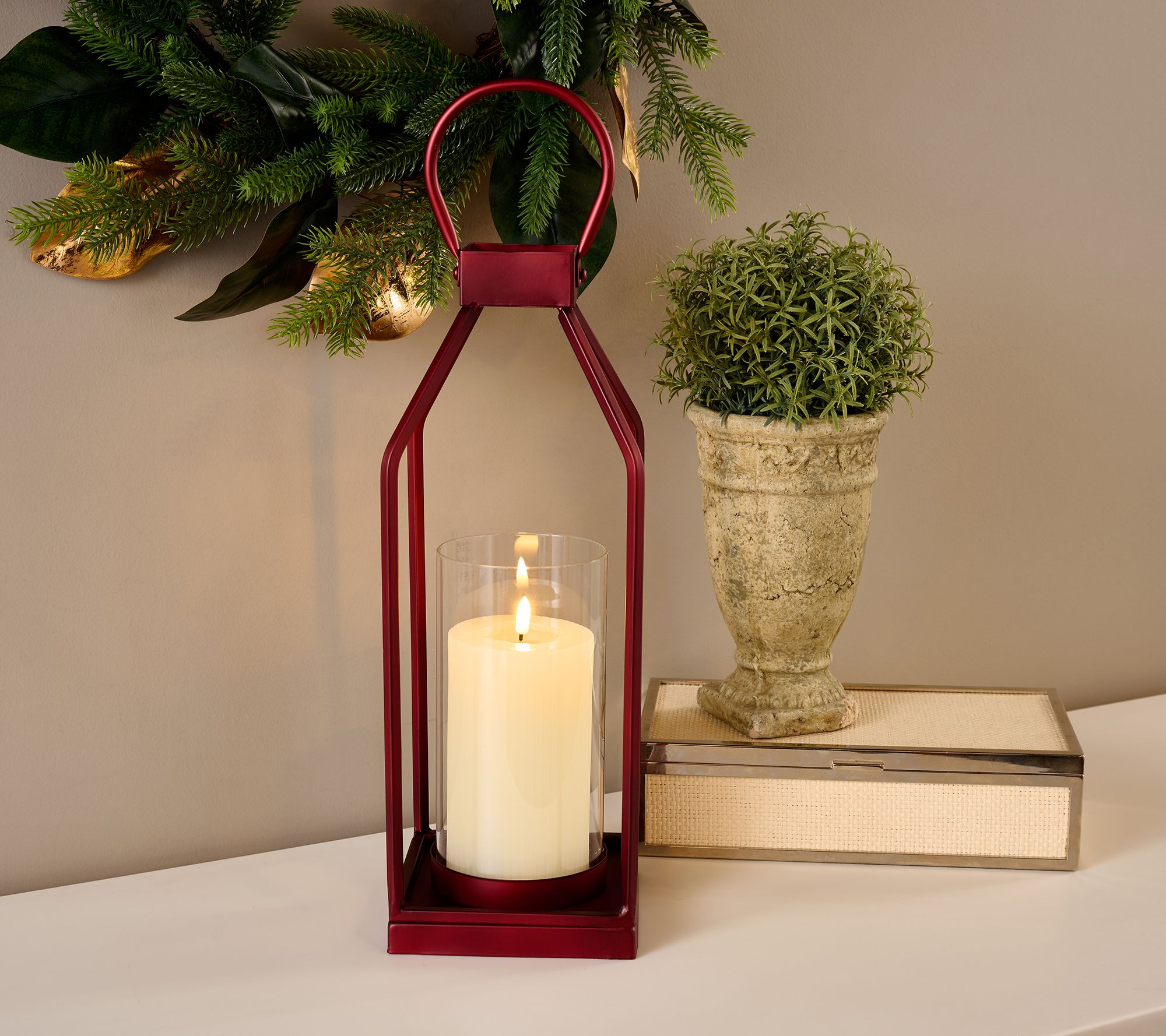"As Is" 19" Metal Frame Lantern with Ribbed Candle by Kim Gravel