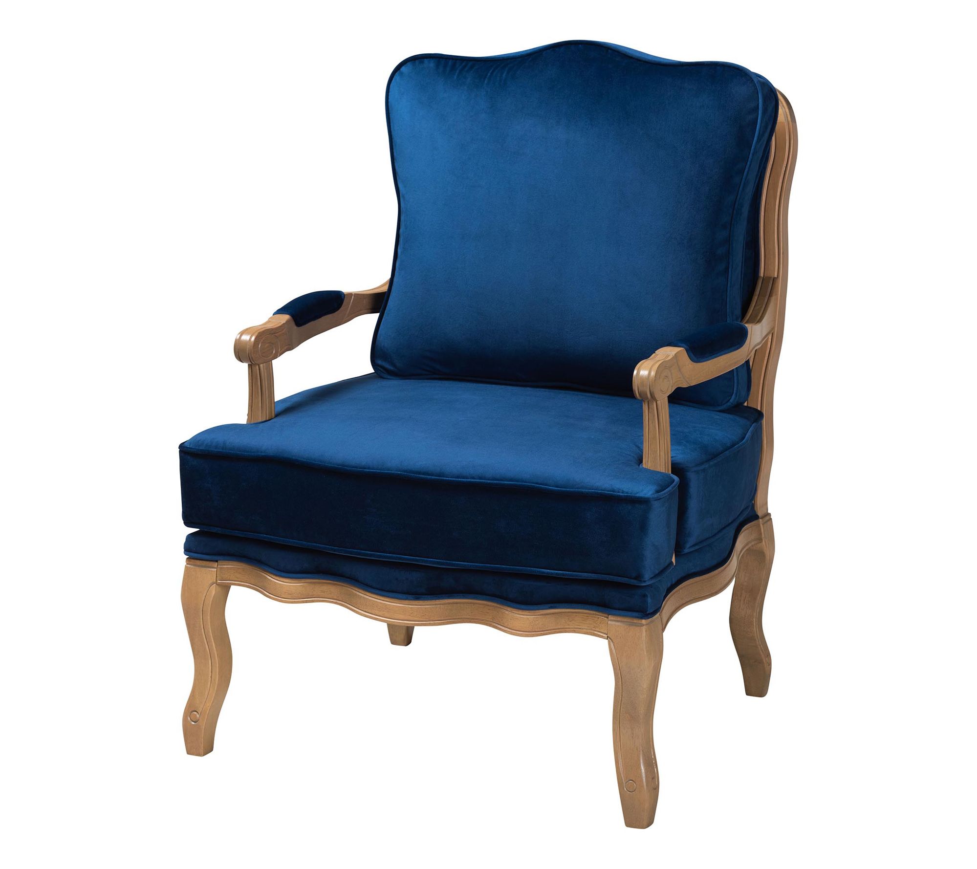 Baxton Studio Jules Navy Blue Fabric Brown WoodAccent Chair