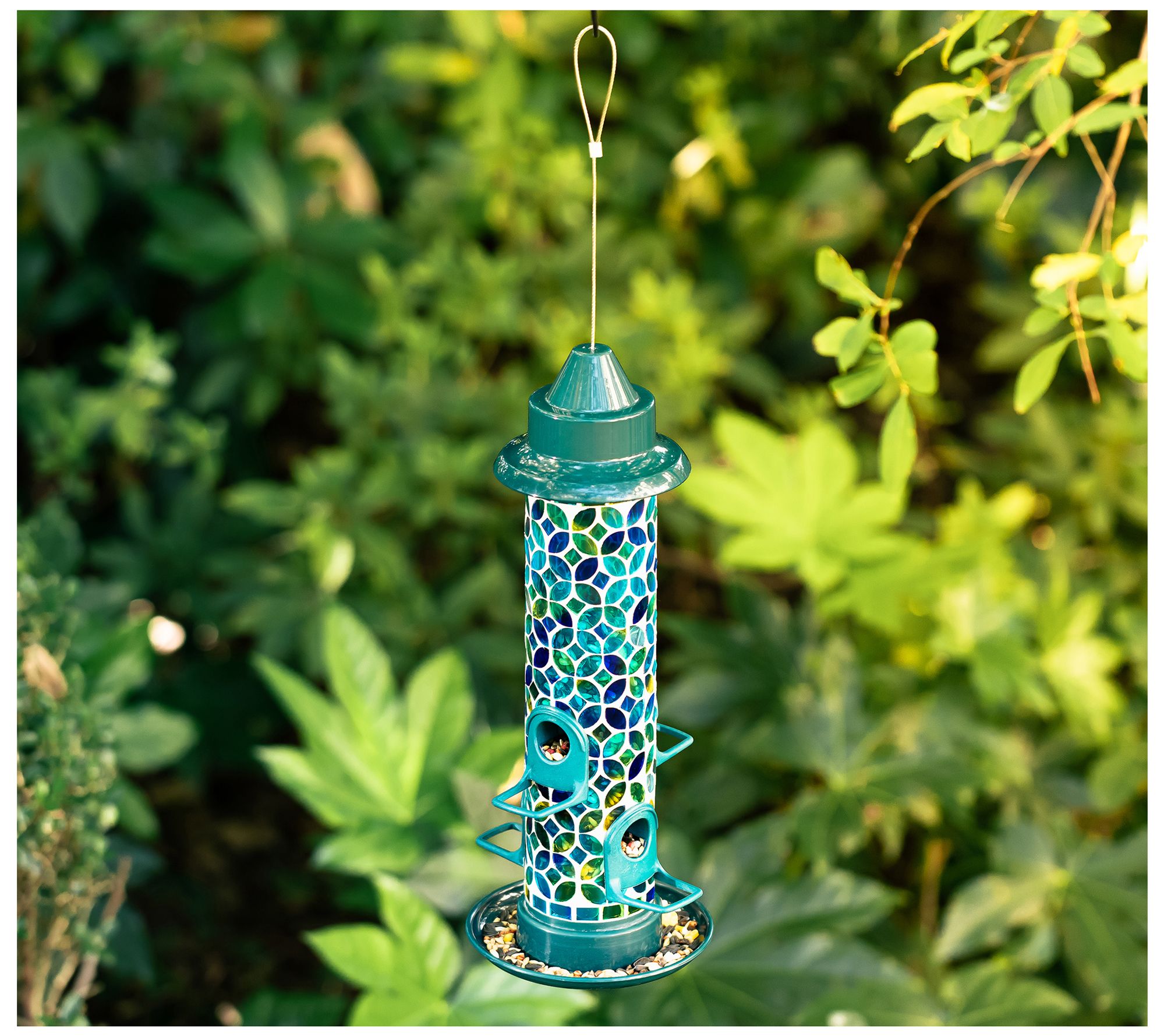 Glitzhome 20'' Artisan Glass Tall Hanging Mosaic Birdfeeder