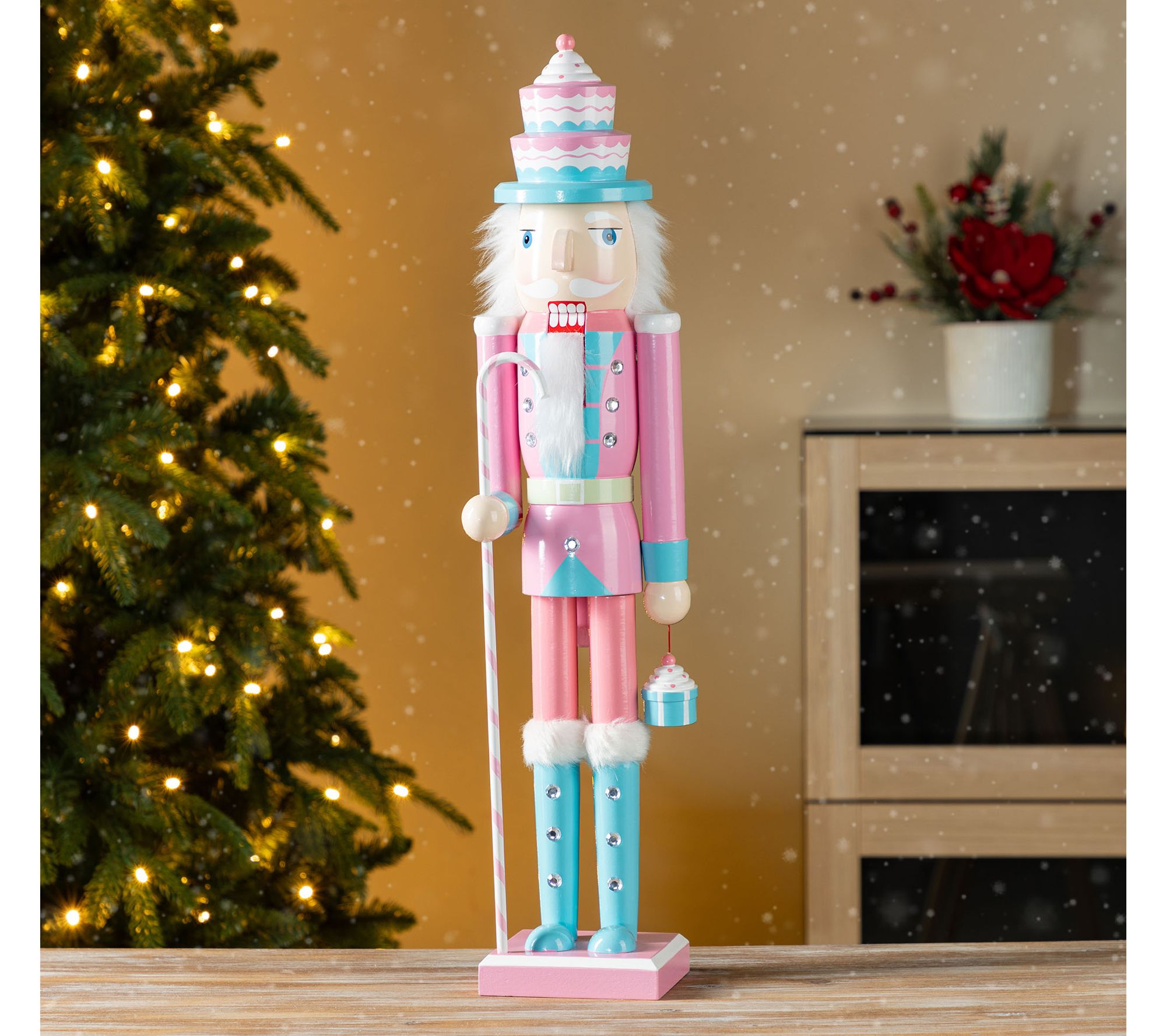 Glitzhome 24"H Wooden Christmas Pink Cake Nutcracker
