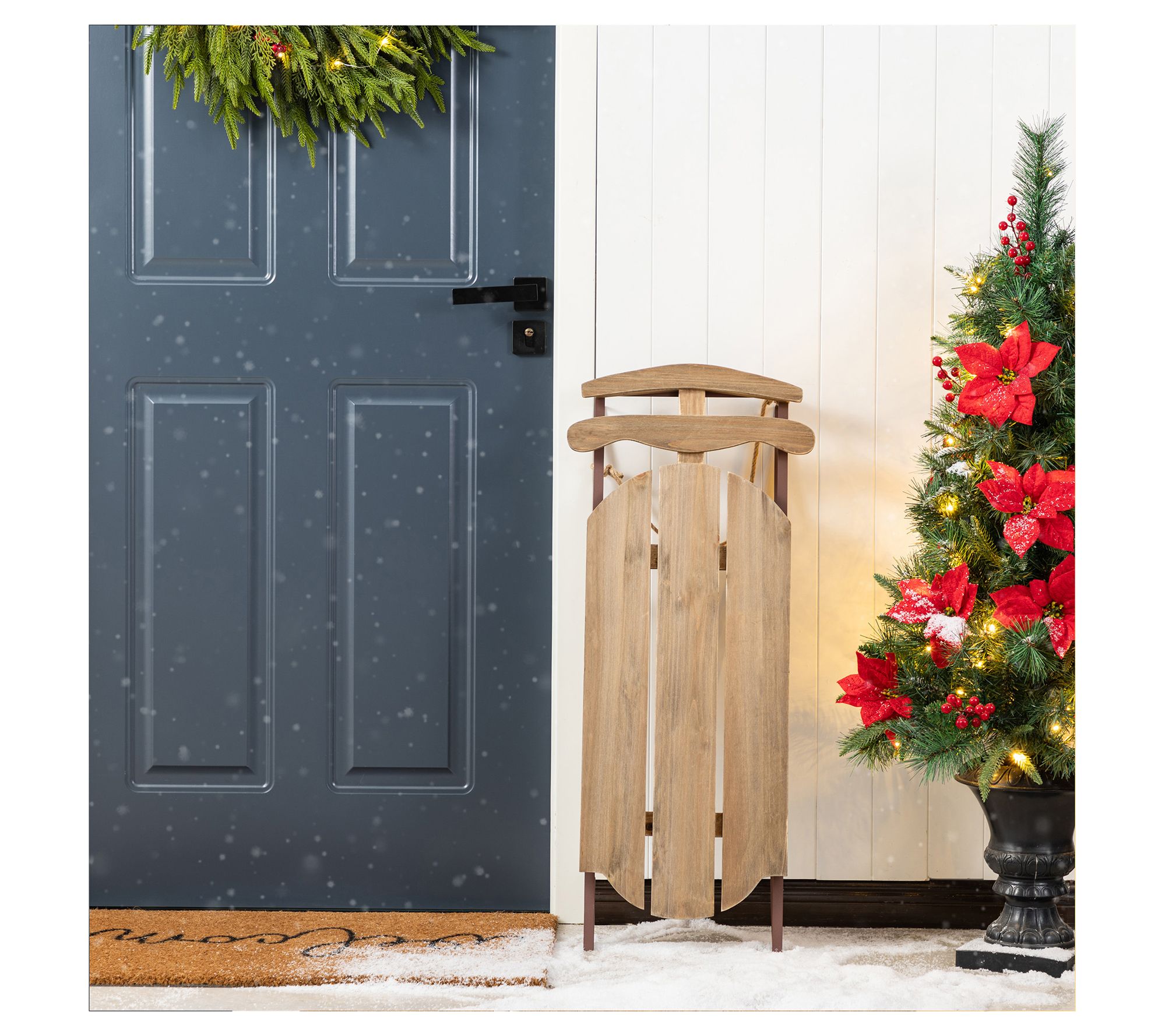 Glitzhome 34"H Christmas Wooden Sleigh Porch Sign