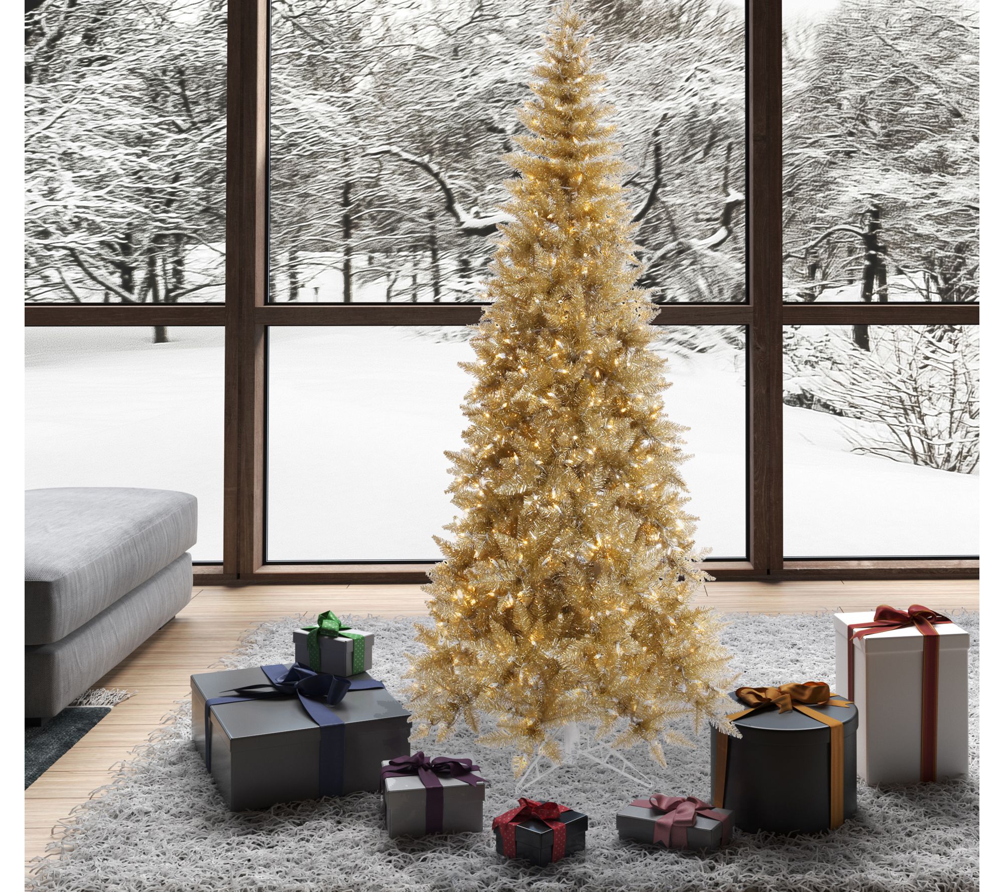 Vickerman 6.5' Champagne Tinsel Fir SL Artificial Pre-Lit Tree