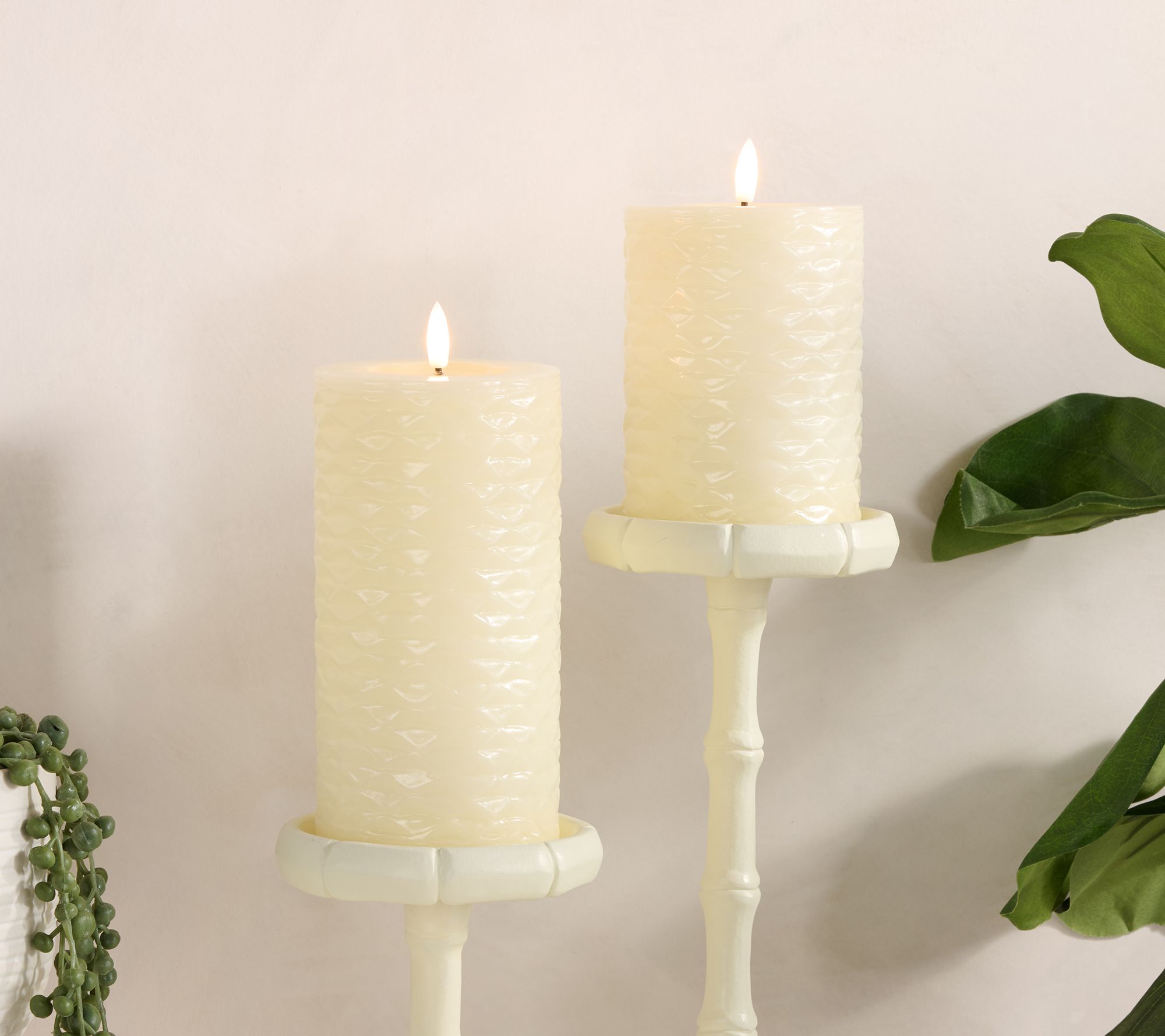 Set of 2 Textured Wax Flameless Pillar Candles by Kim Gravel
