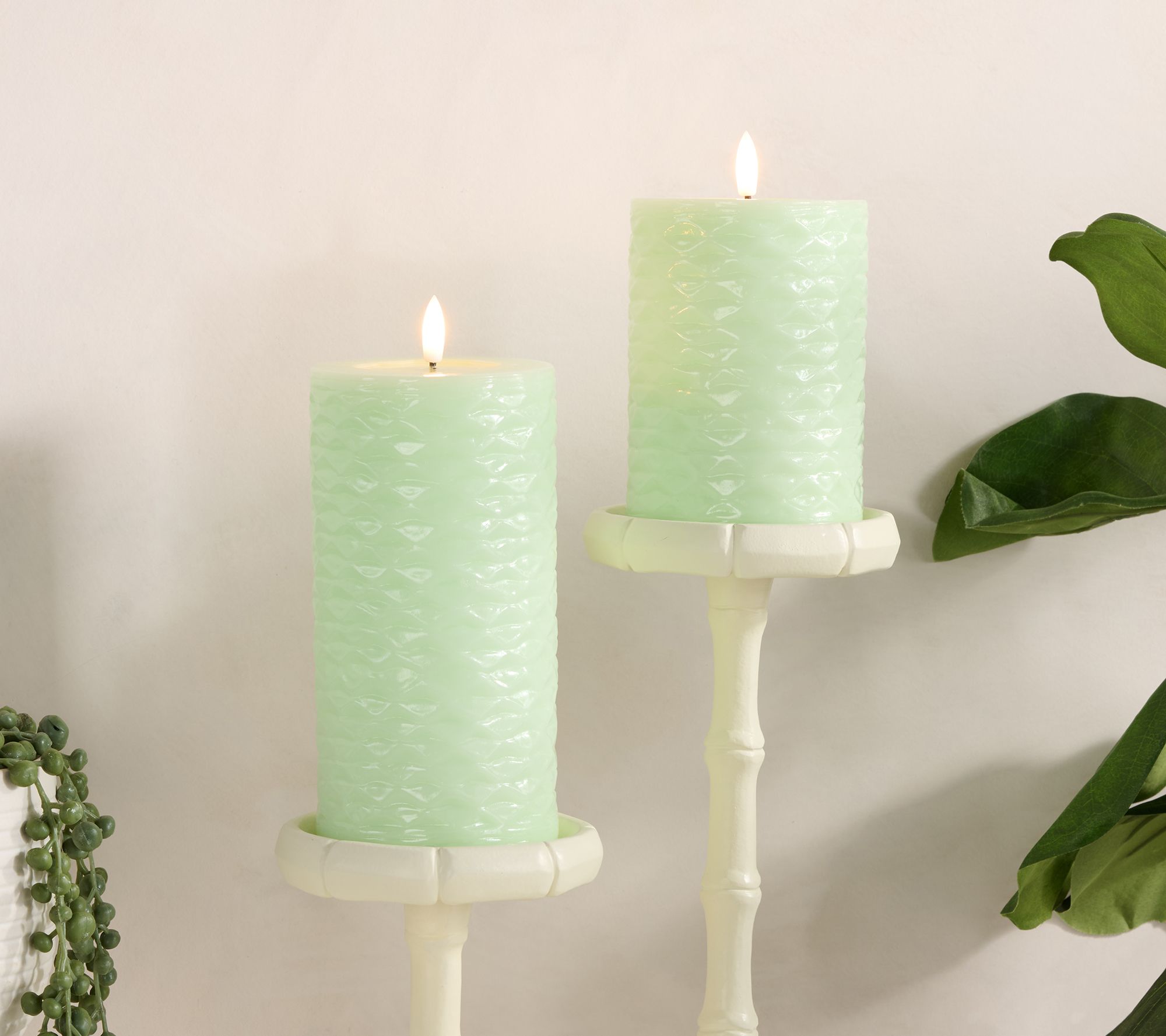 Set of 2 Textured Wax Flameless Pillar Candles by Kim Gravel