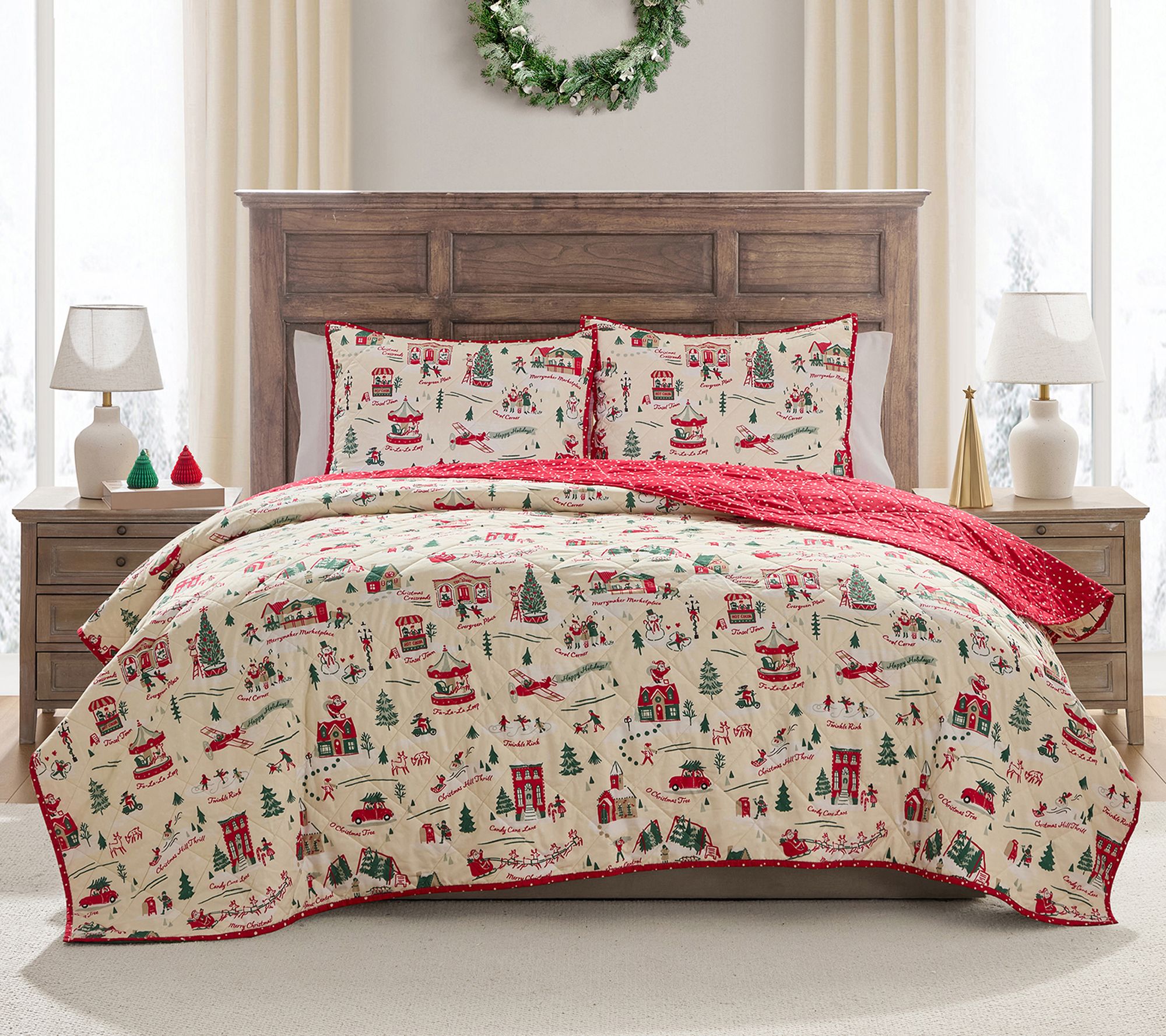 Hallmark Multi Christmas Village 3-pc Holiday Quilt Set, King