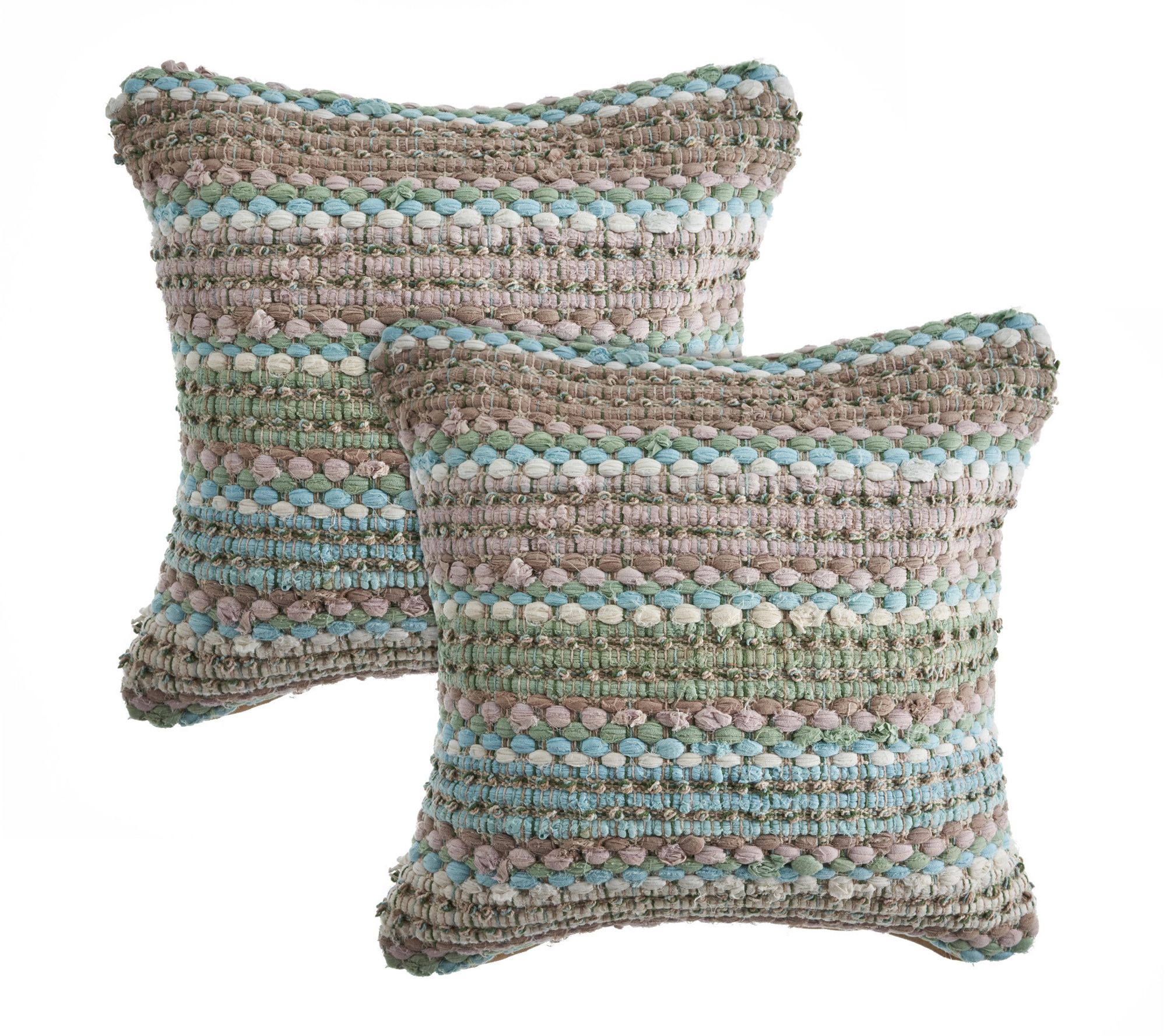 HomeRoots Set of Two 18" Beige Blue and Green Throw Pillows