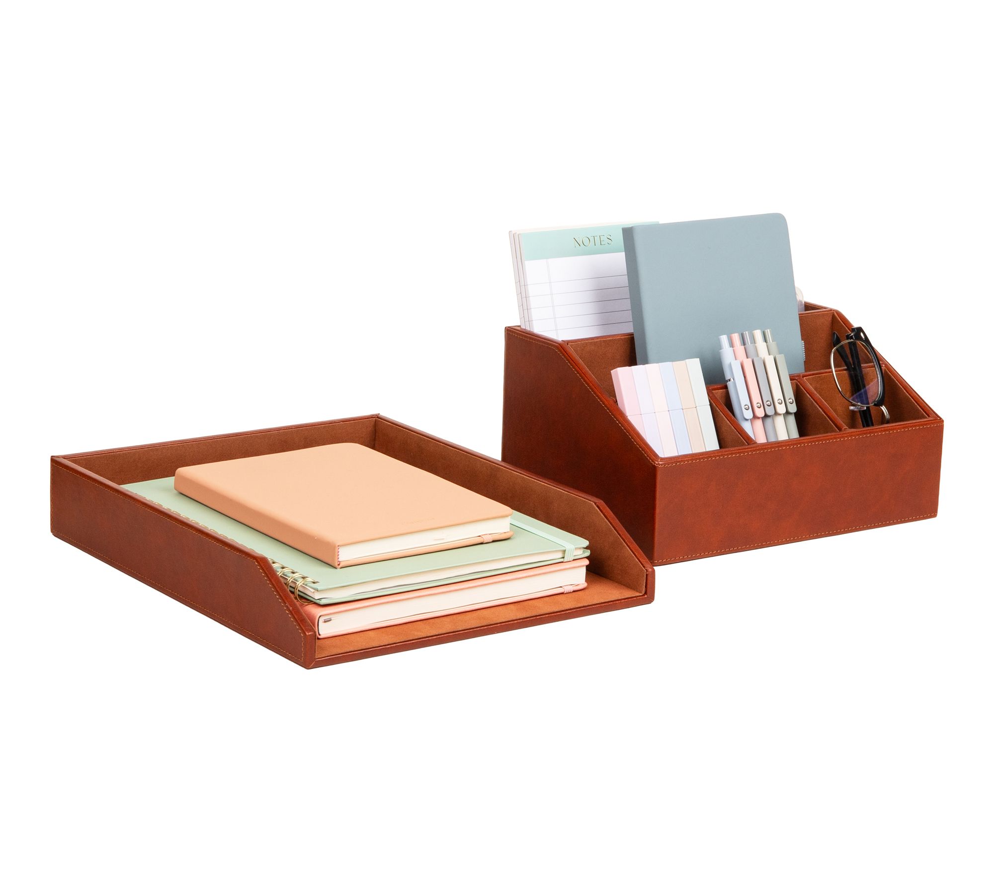 Mind Reader PU Leather Desk Organizer and Letter Tray Set