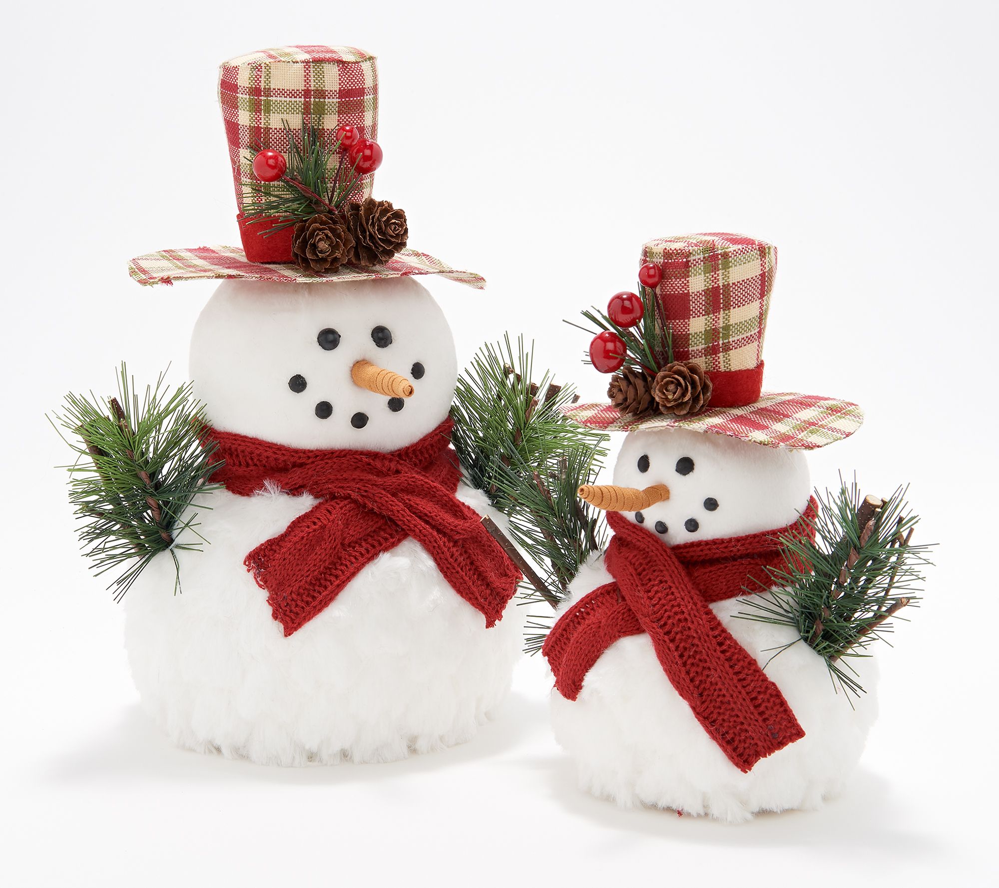 Set of 2 Snuggable Snowmen with Plaid Hats by Valerie - QVC.com