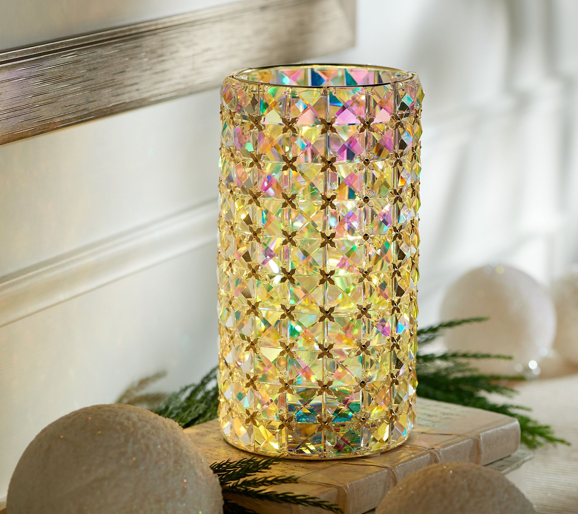 9" Oversized Illuminated Faceted Glass Hurricane by Valerie - QVC.com