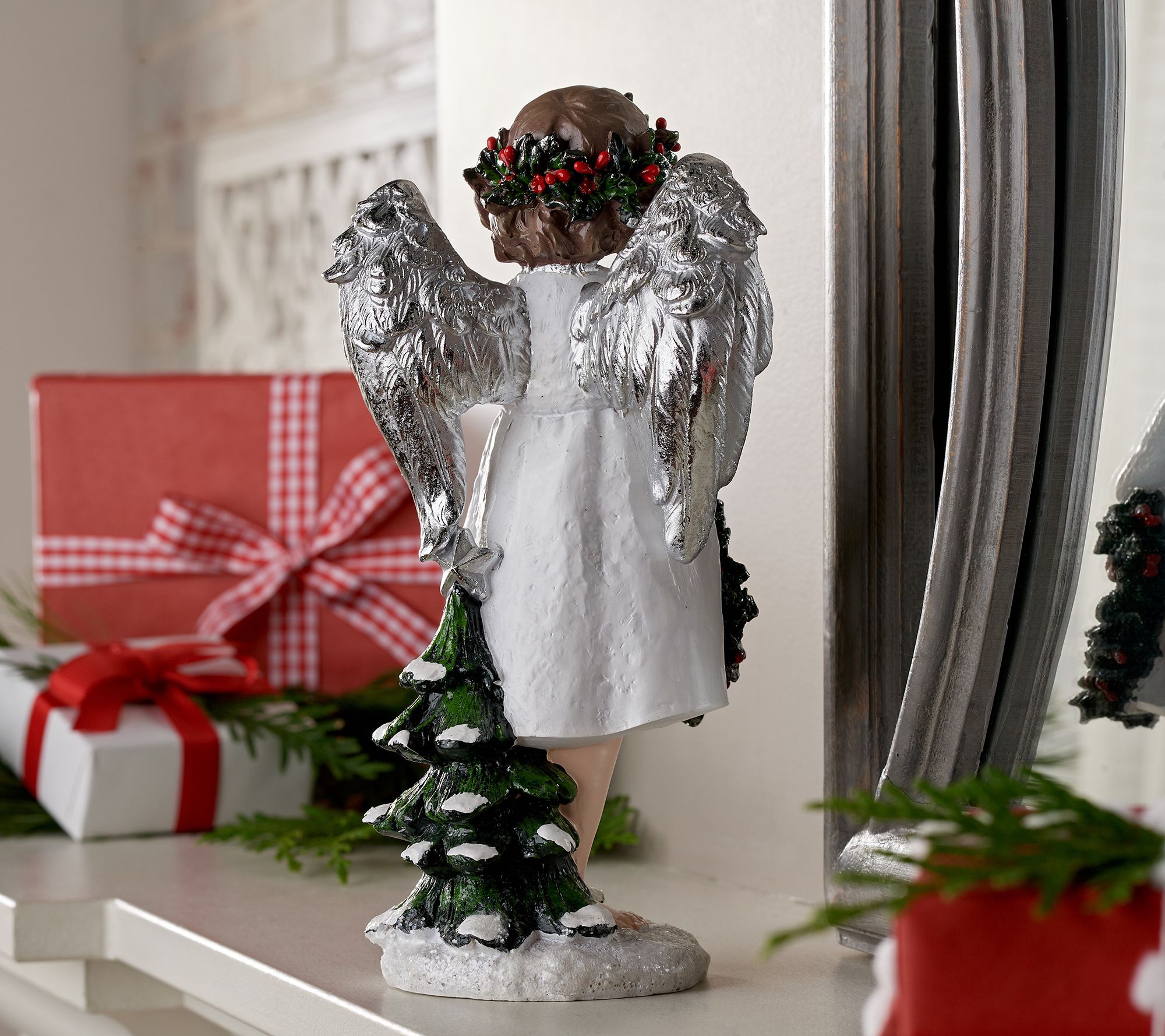 Holiday Angel Figurine Holding Wreath by Valerie