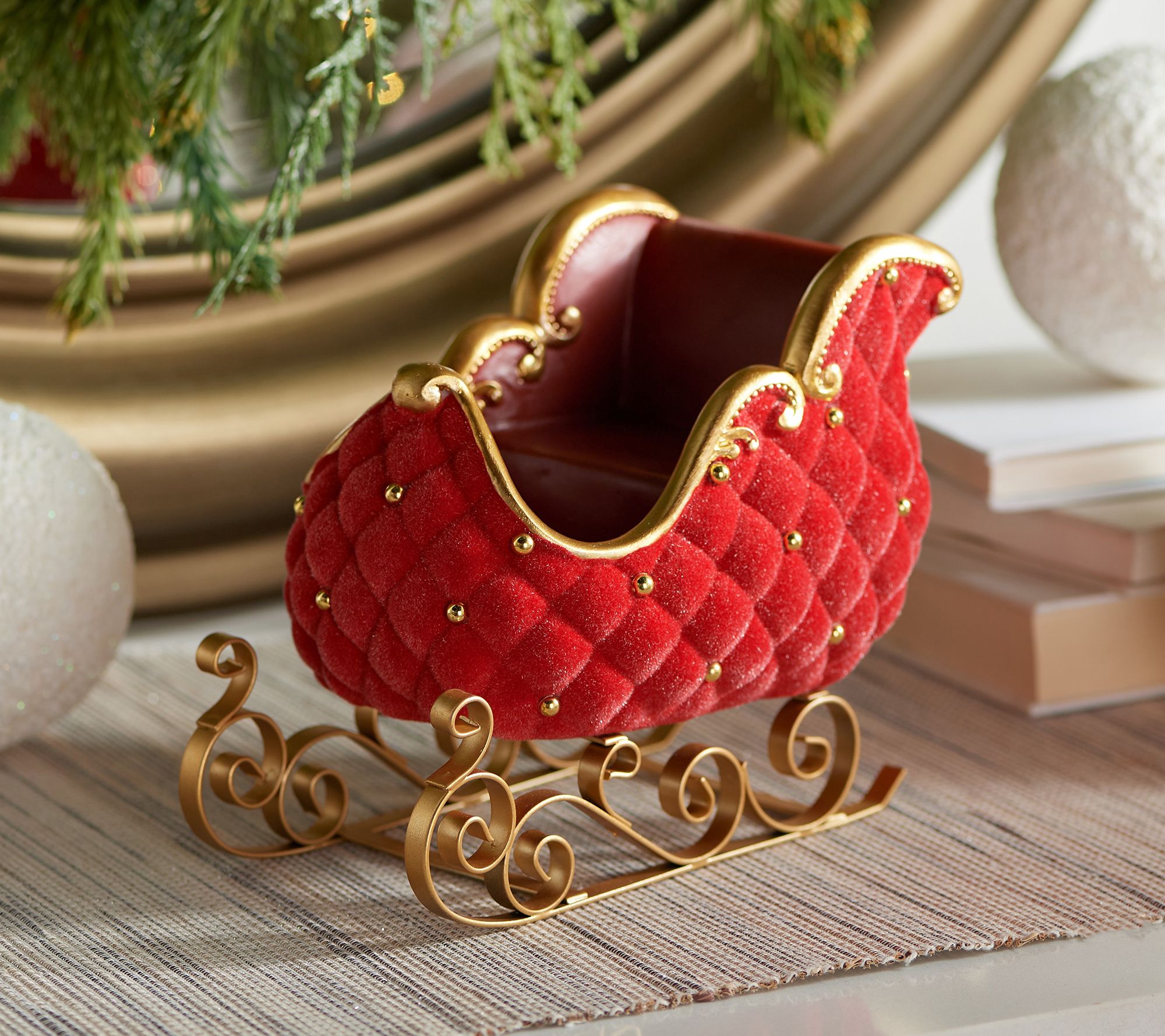 Flocked Sleigh with Beading and Scroll Design Runner by Valerie