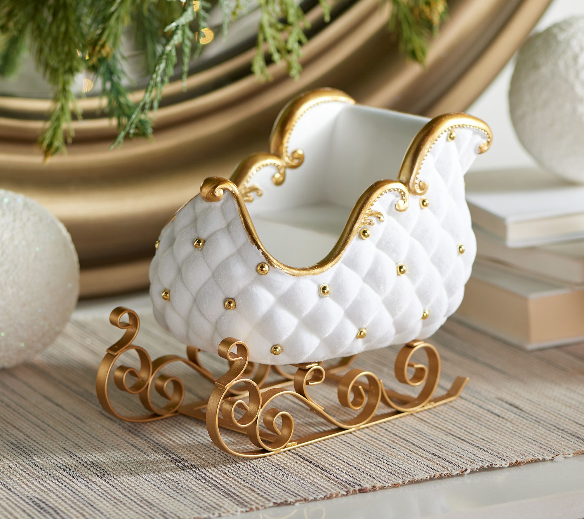 Flocked Sleigh with Beading and Scroll Design Runner by Valerie