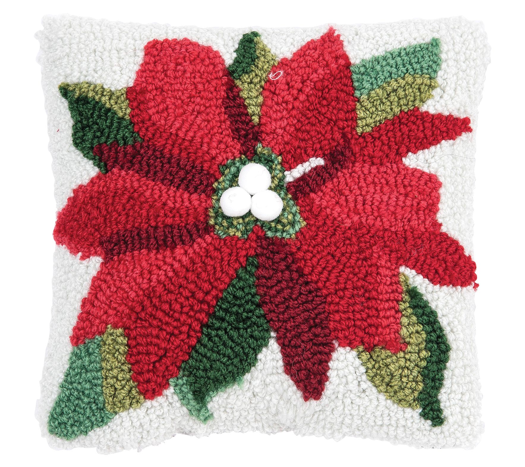 8" x 8" Poinsettia Hooked Throw Pillow by Valerie
