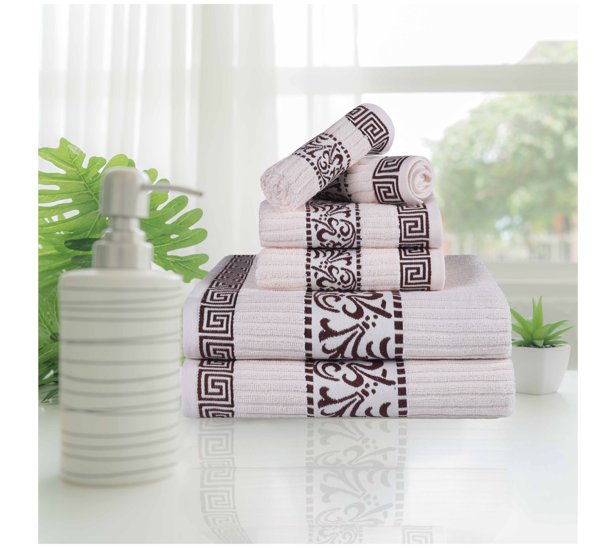 Superior Cotton 6-Piece Athens Embroidered Abso rbent Towel Se