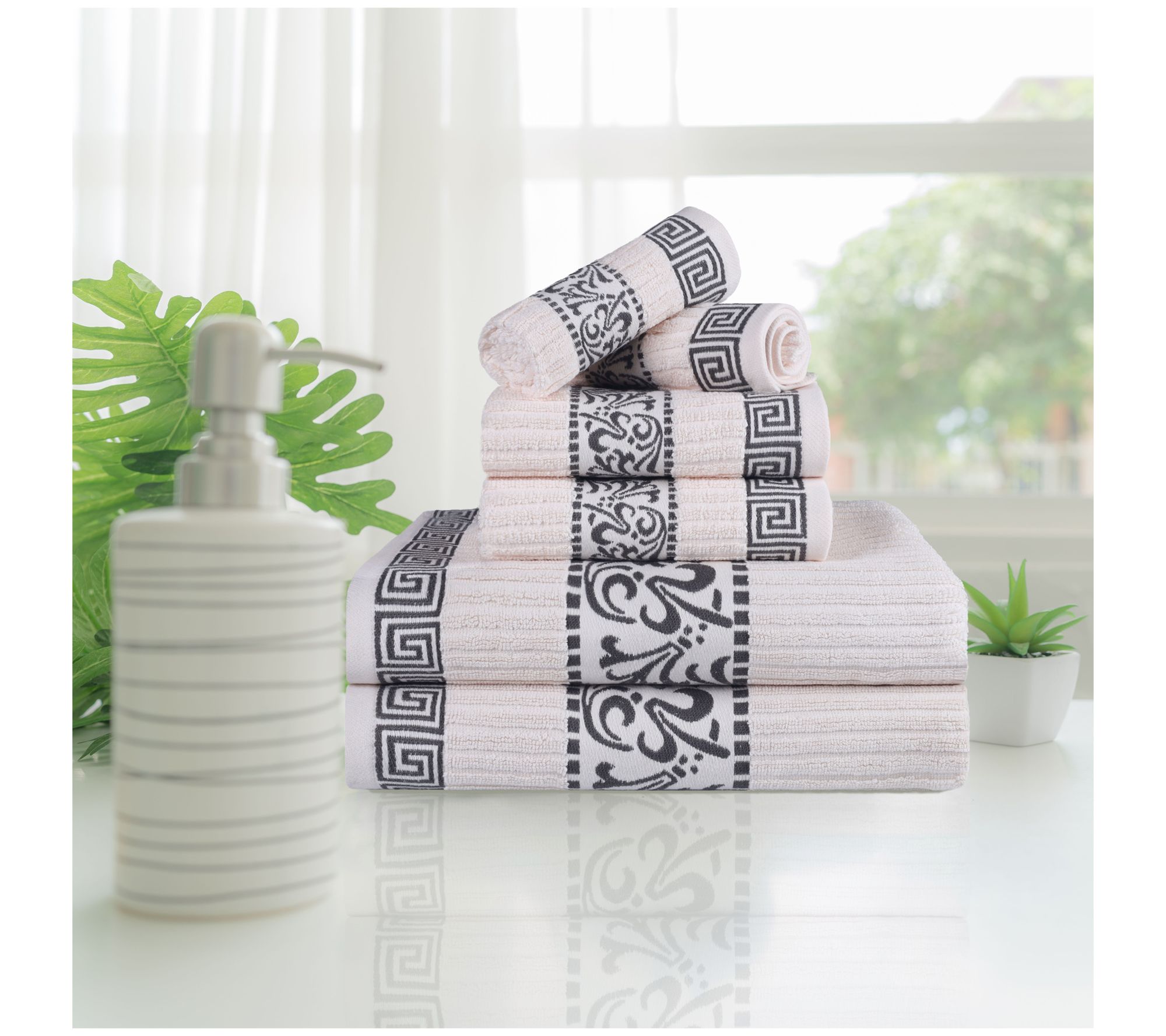 Superior Cotton 6-Piece Athens Embroidered Abso rbent Towel Se
