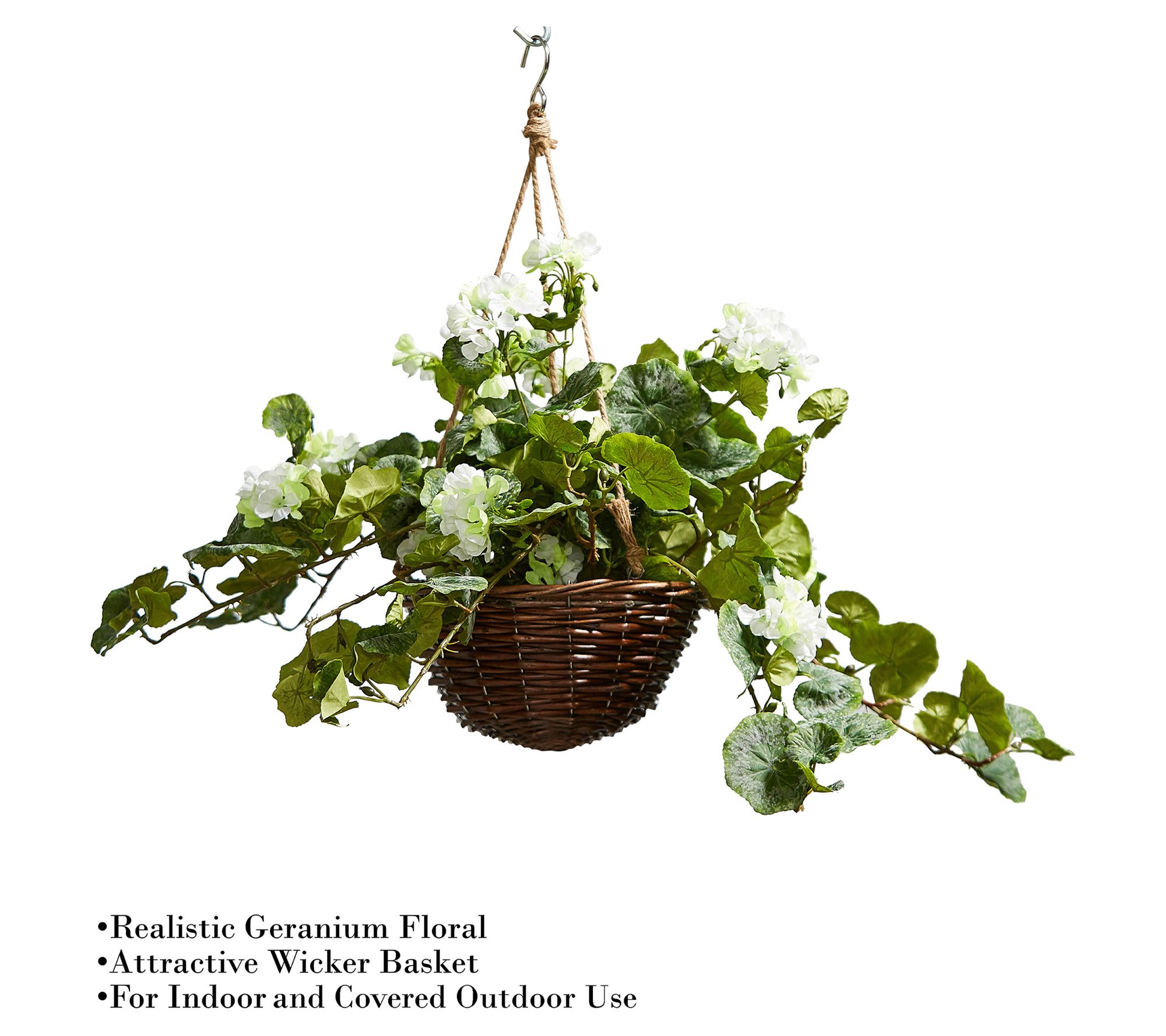 Pure Garden Faux Flower Arrangement with HangerBasket (White)