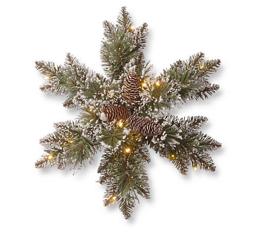 18"Glittery Bristle Pine Snowflake Prelit w/ White LED Lights