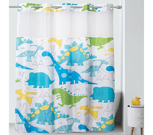 Hookless Shower Curtain for Kids, Dinosaur Patt ern