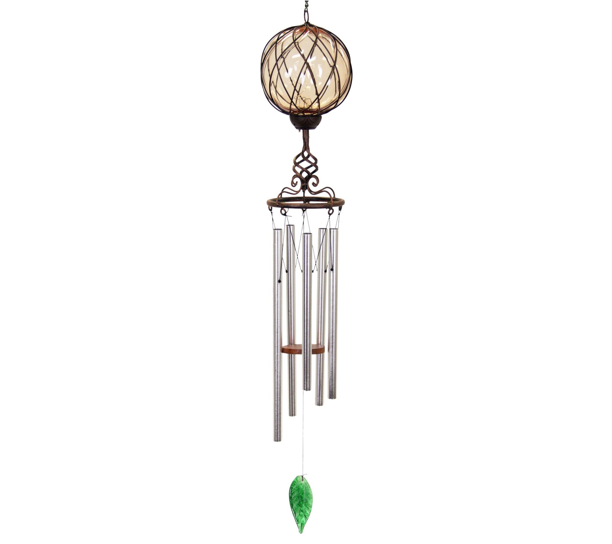 Solar Caged Glass and Metal Wind Chime by Exhart