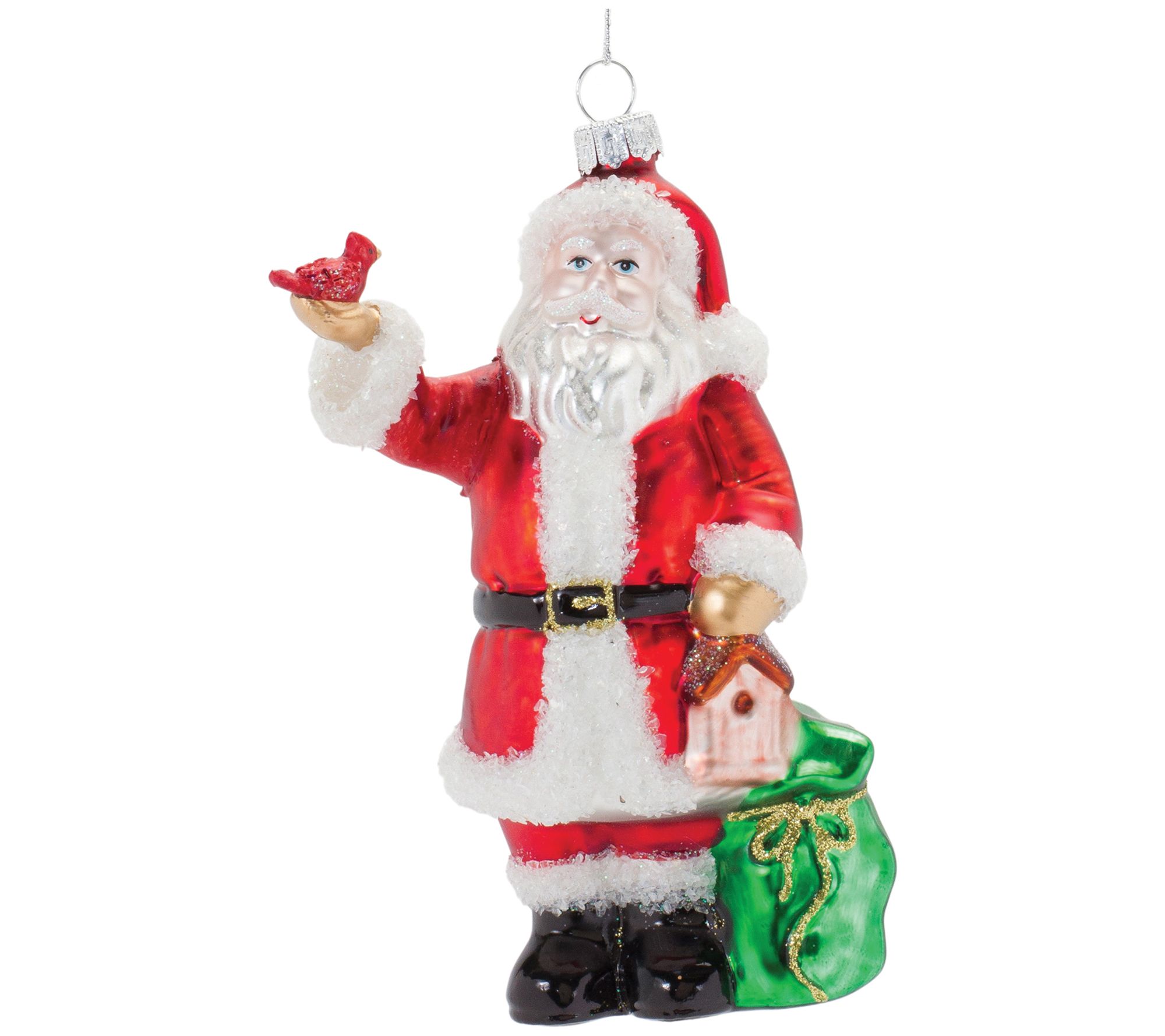 Melrose Glass Santa with Cardinal Bird Ornament(Set of 6)