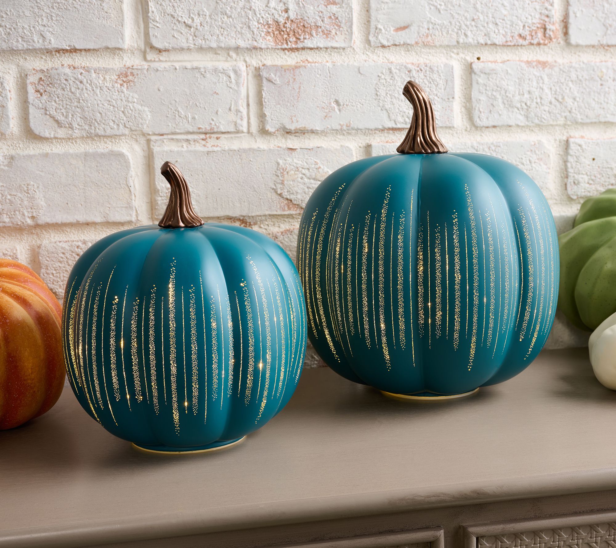 Set of 2 Illuminated Starry Night Glass Pumpkins by Valerie
