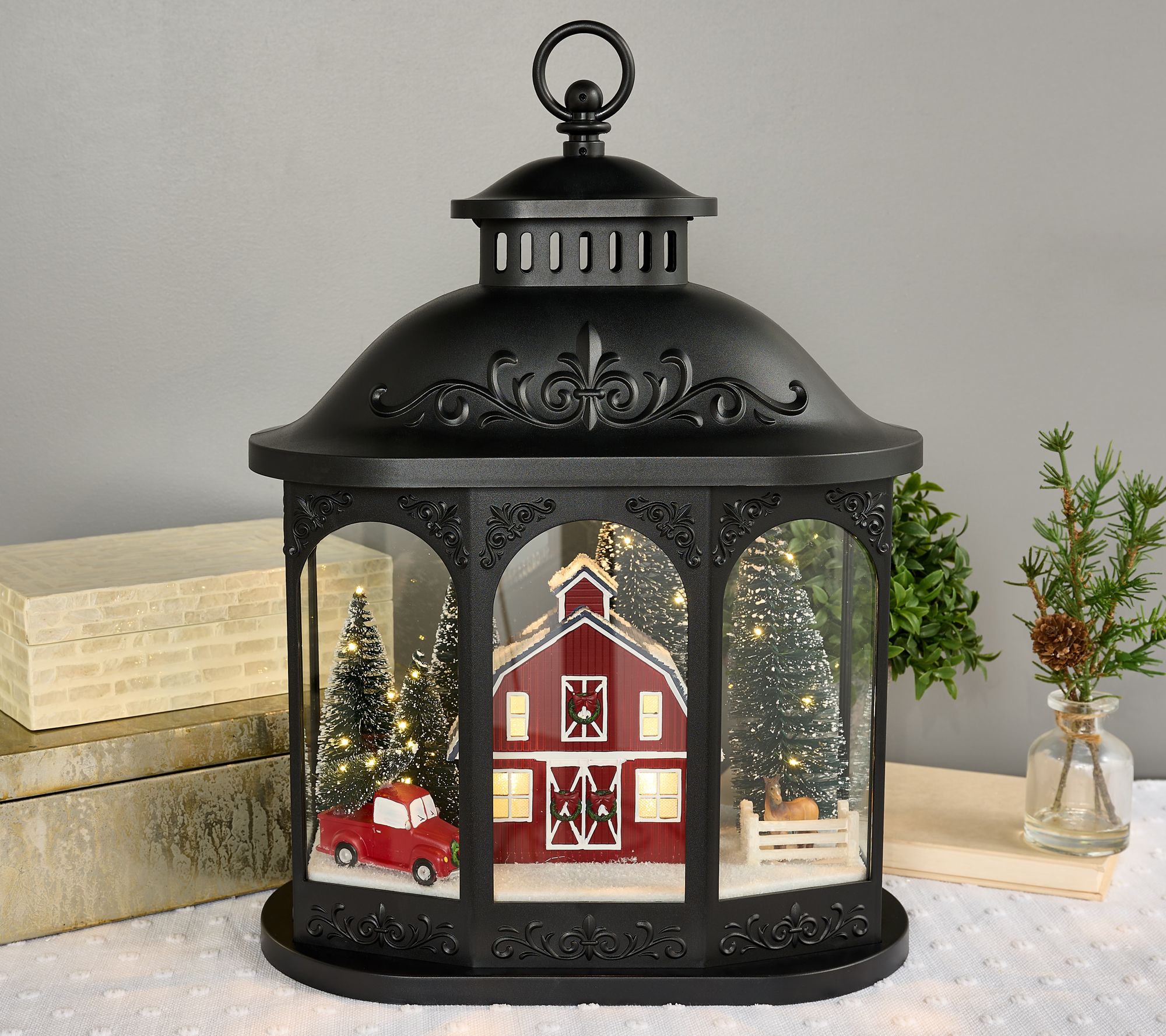 Illuminated 17.5" Lantern w/ Interior Holiday Scene by Valerie
