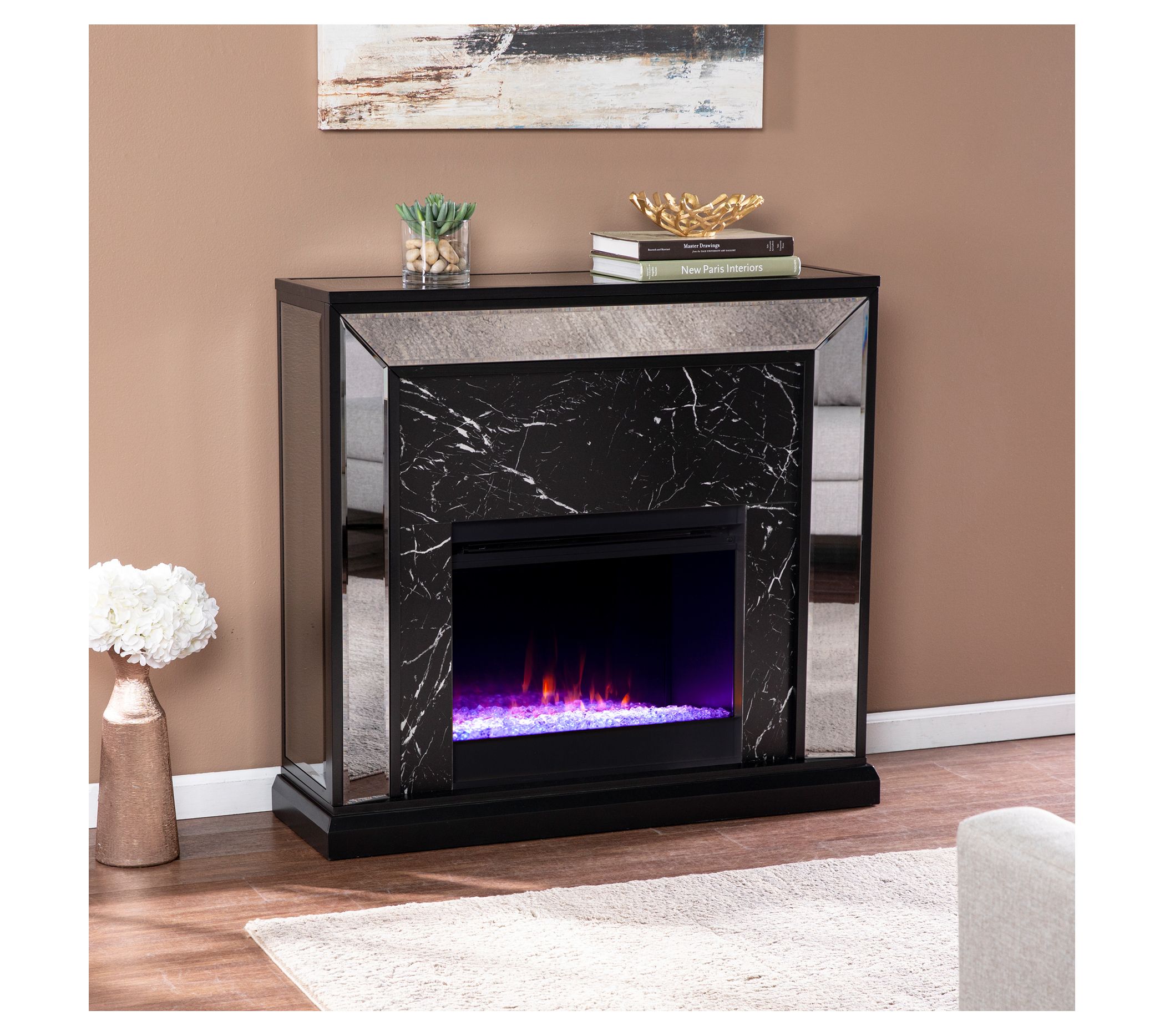 SEI Furniture Trandling Mirrored Faux Marble Co lor Fireplace
