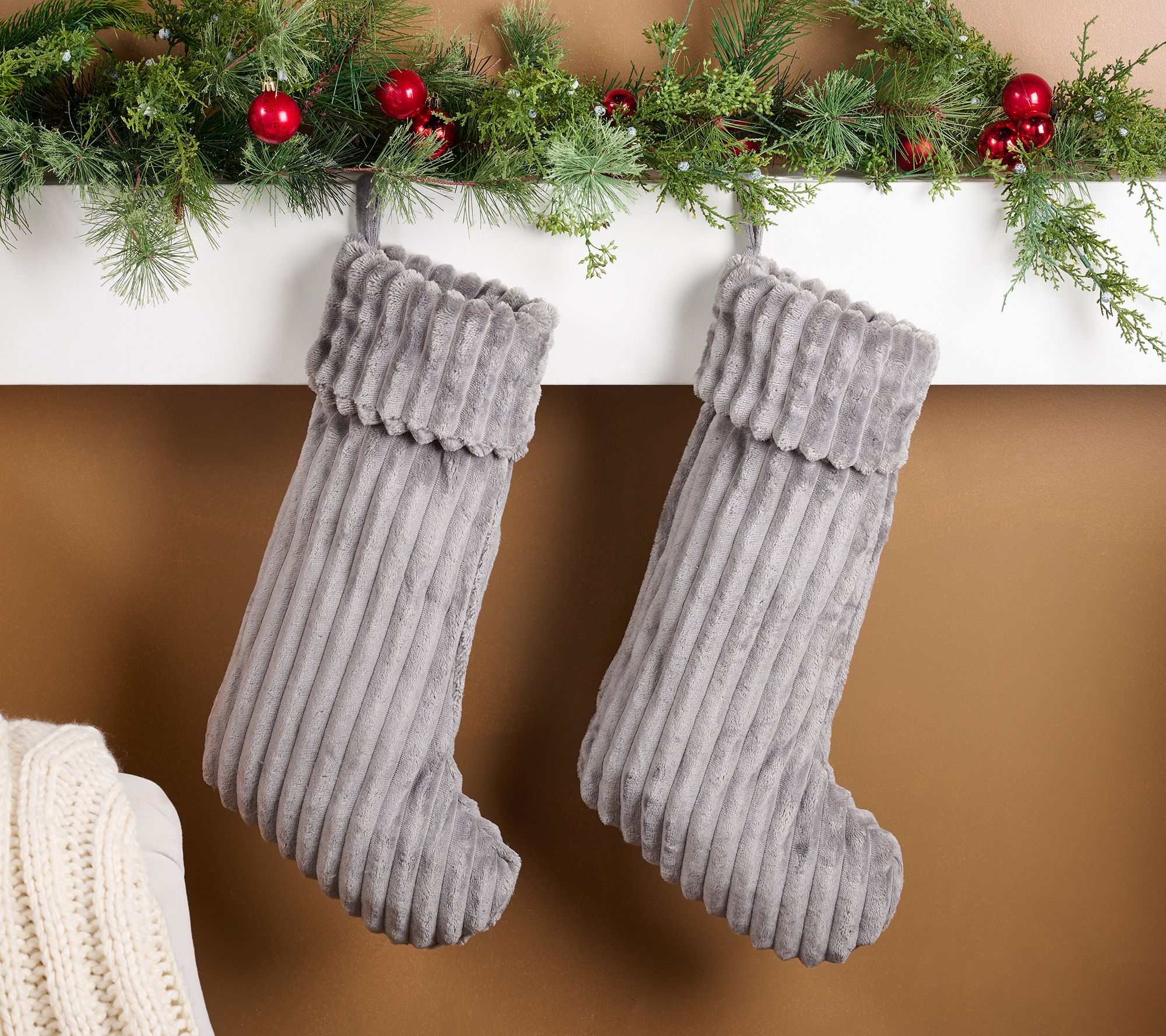 Home Reflections Set of 2 Ribbed Plush Stockings