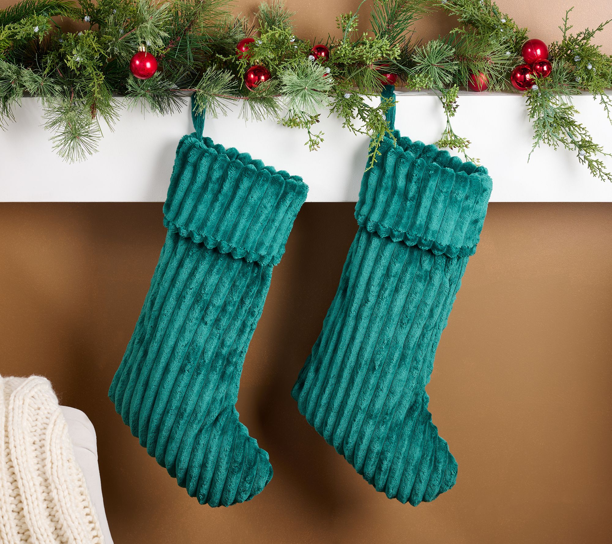 Home Reflections Set of 2 Ribbed Plush Stockings