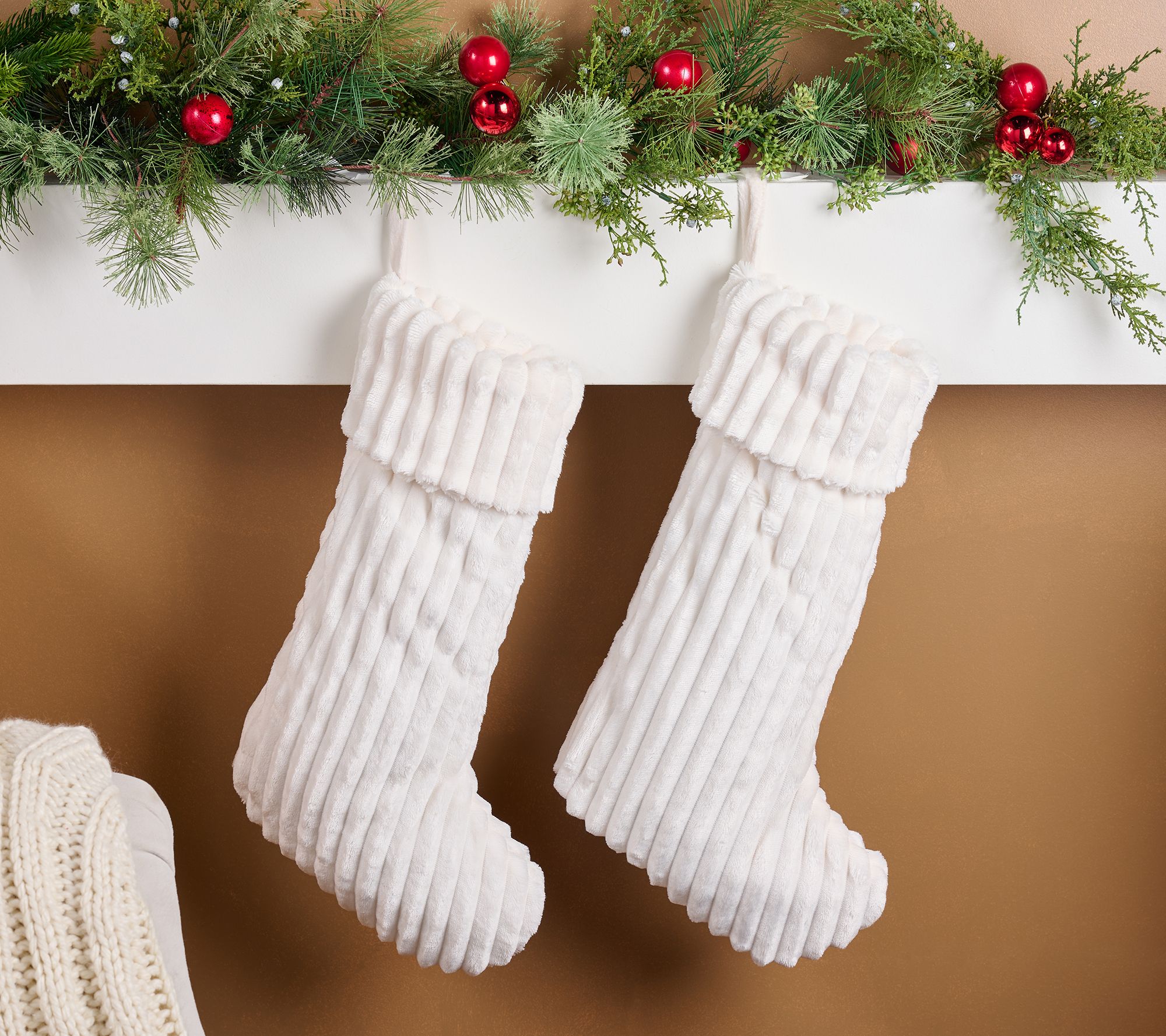 Home Reflections Set of 2 Ribbed Plush Stockings