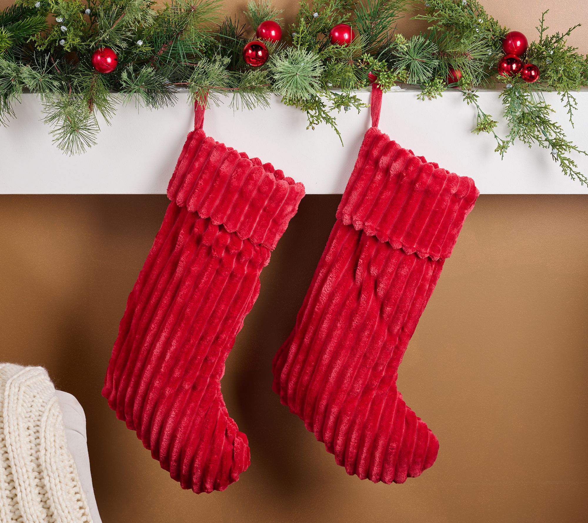 Home Reflections Set of 2 Ribbed Plush Stockings