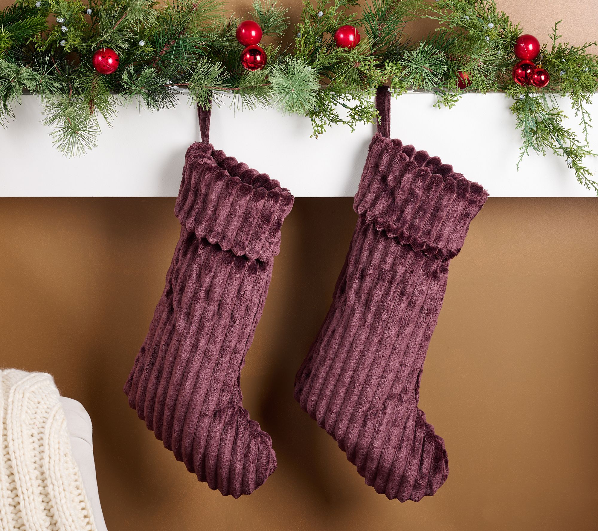 Home Reflections Set of 2 Ribbed Plush Stockings