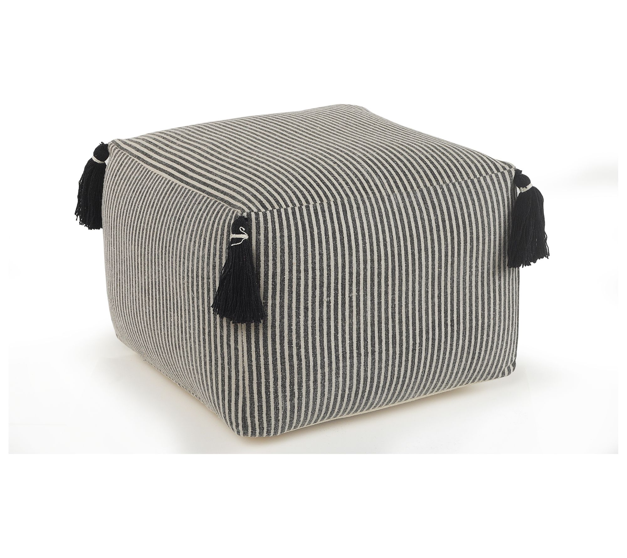 Ox Bay Striped Classic Hand-Woven Cotton Pouf O ttoman