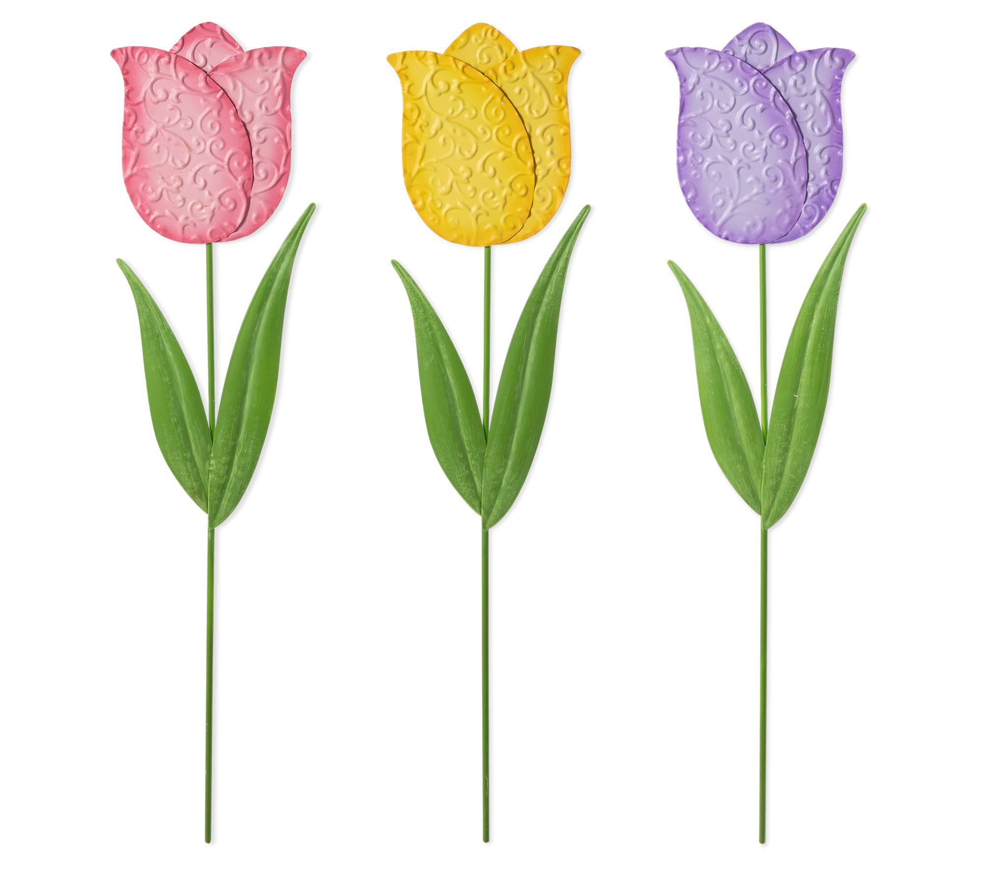 Glitzhome 24" Easter Metal Tulips Yard / GardenStakes S/3
