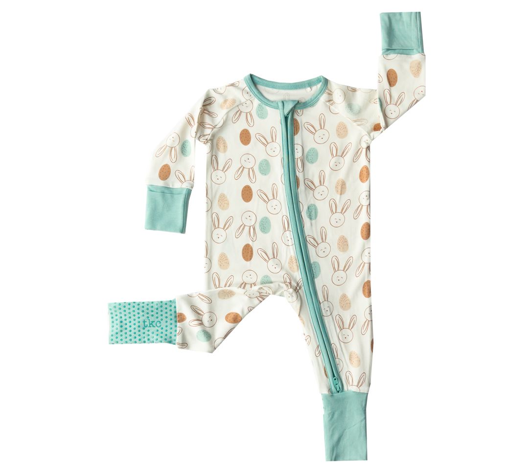 Tiny Knot Co. Egg Hunt Baby Convertible Zippered Romper