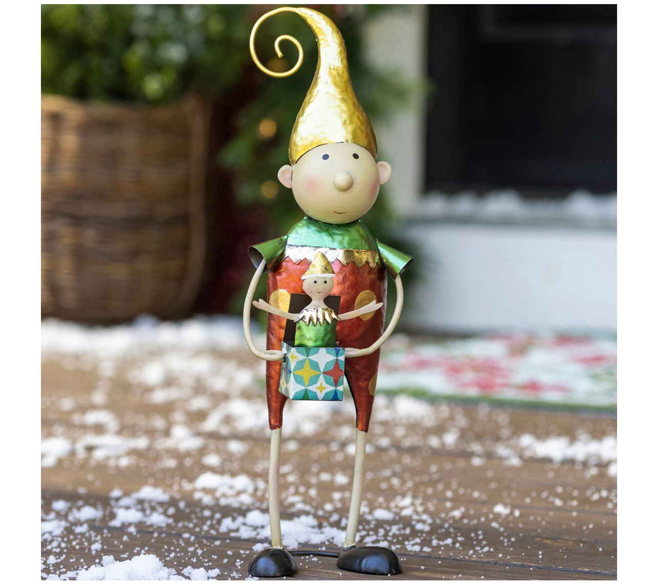 Evergreen Metal Elf with Yellow Hat Christmas Garden Statue - QVC.com