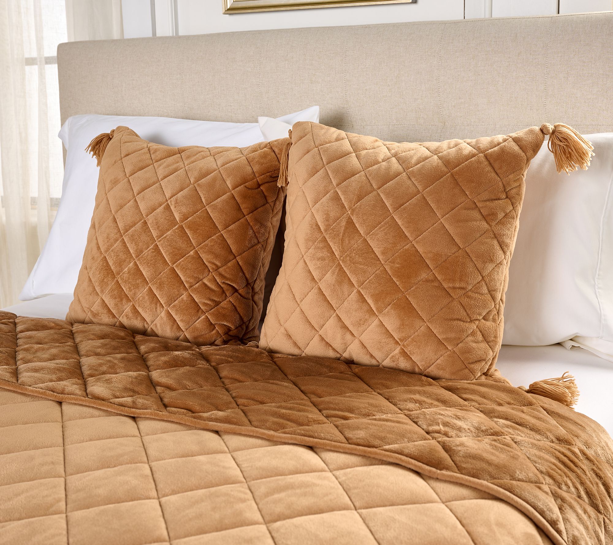 Home Reflection Set of 2 18x18 Plush Diamond Dec Pillows with Tassels