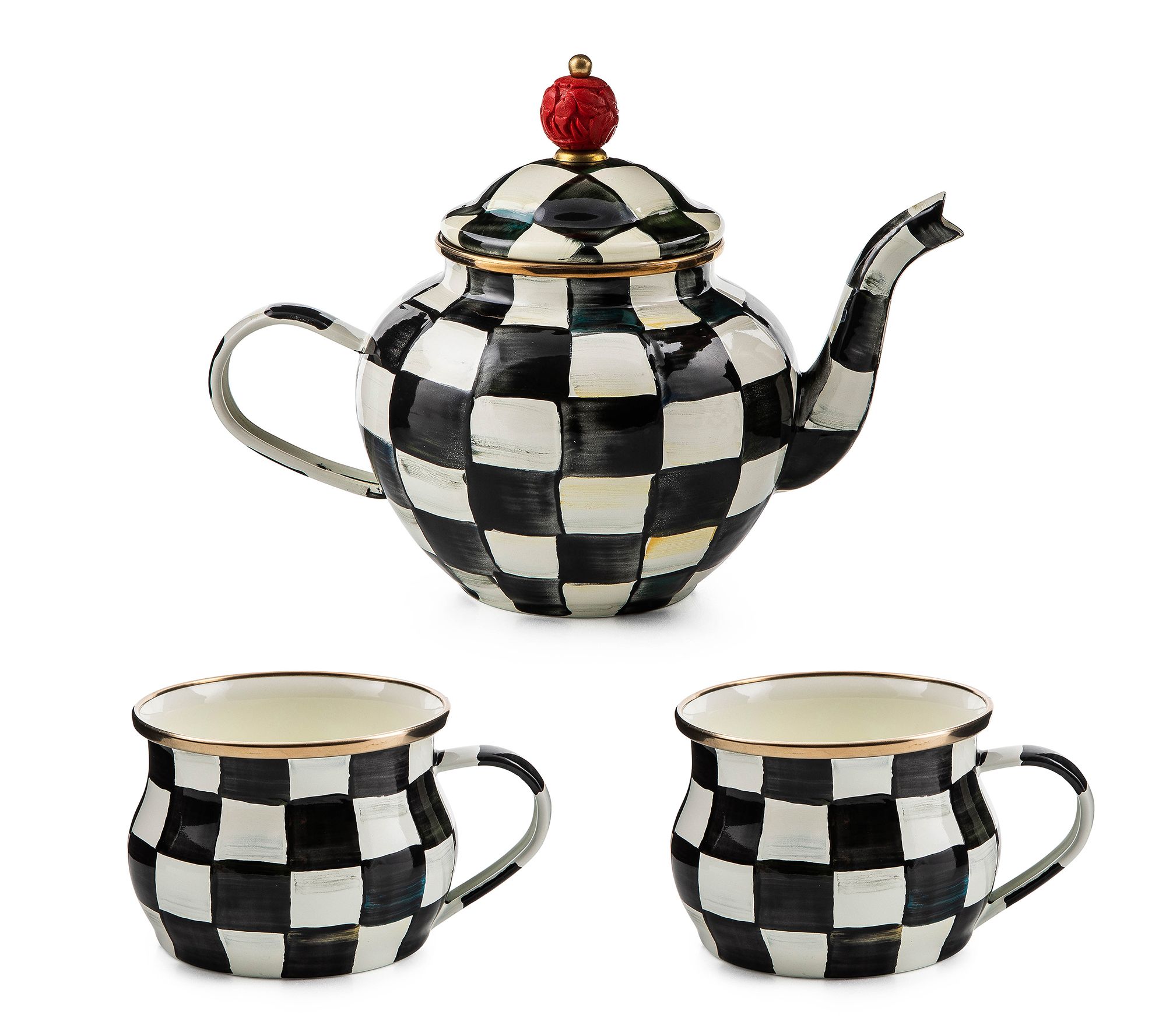 MacKenzie-Childs 4 Cup Tea Pot and Set of 2 Mugs