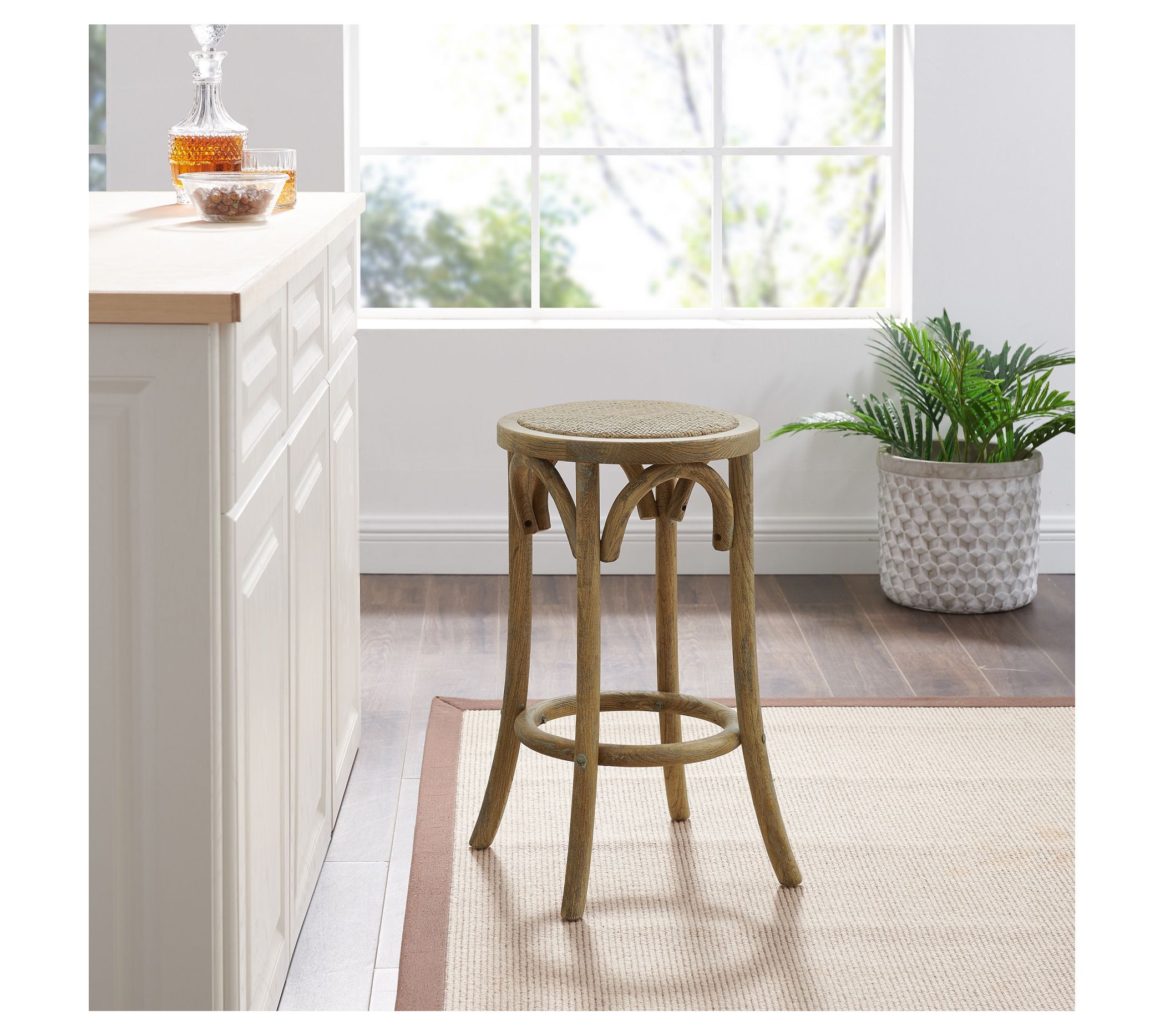 Linon Home Irving 24" Backless Counter Stool W/Rattan Seat