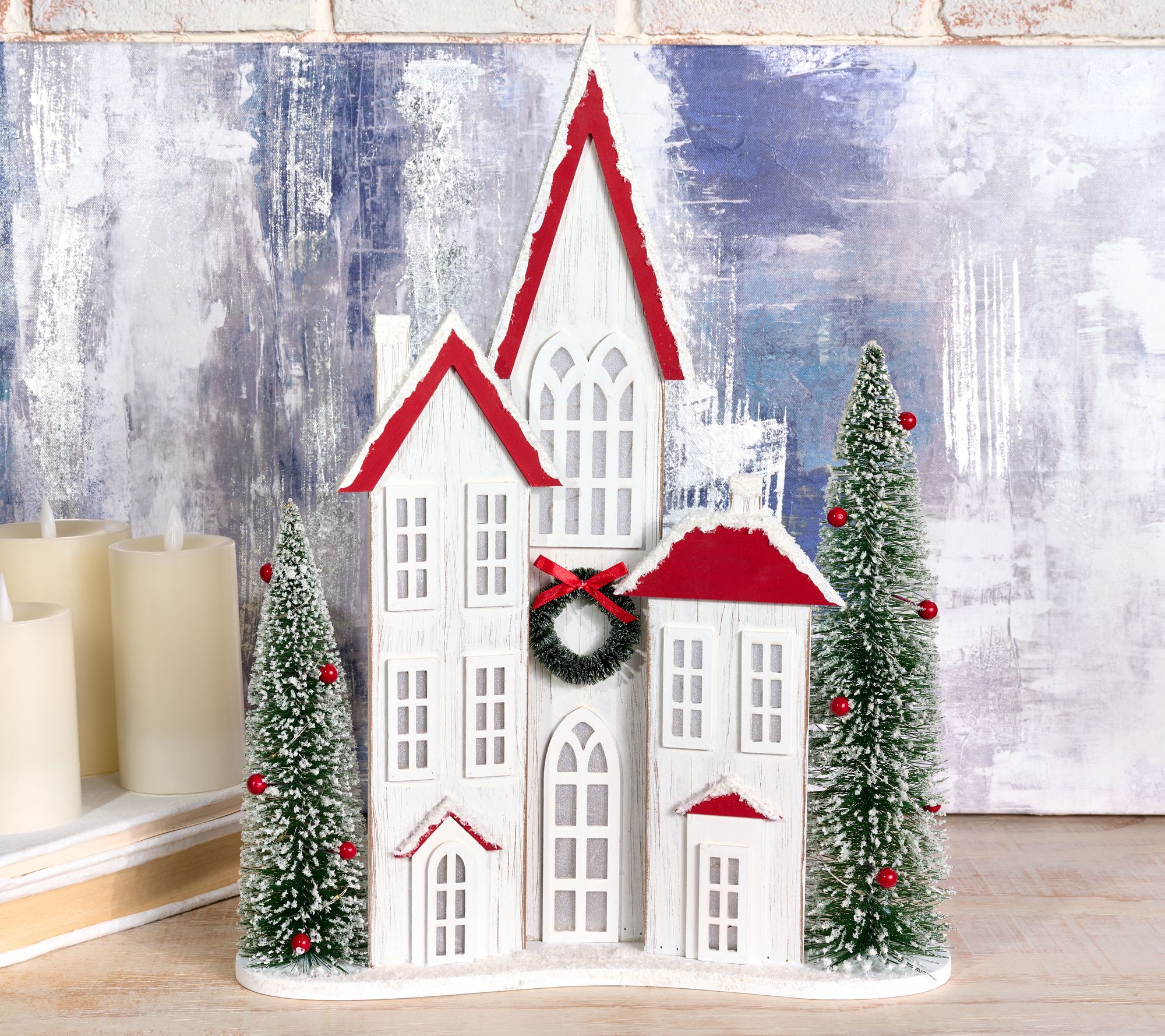 "As Is" Illuminated Slim Profile Village with Trees - Valerie