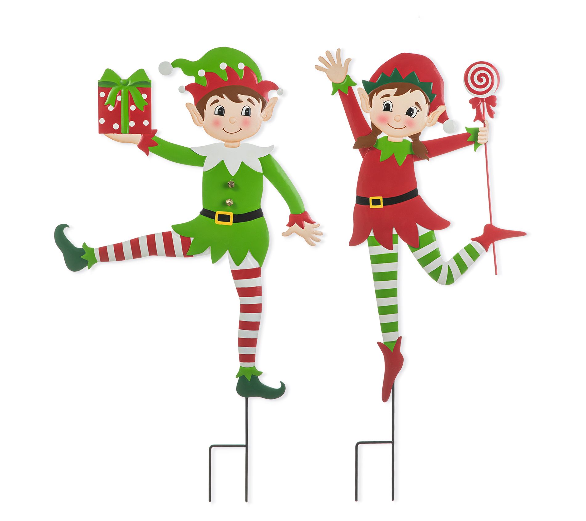 Glitzhome 35.75"H Christmas Dancing Elf GardenStakes S/2