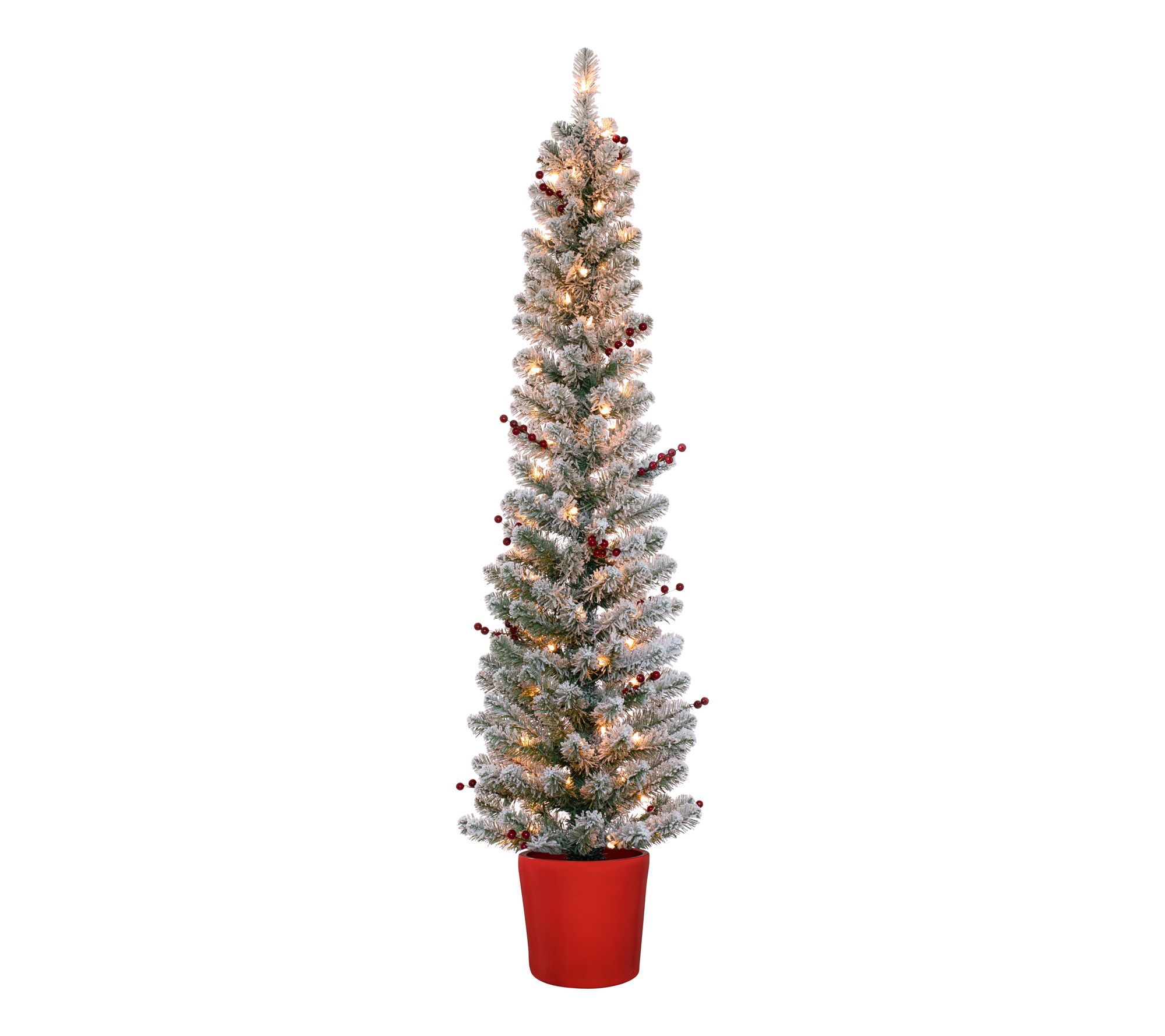 Haute Decor 5' Prelit Flocked Berry Pencil Potted Tree