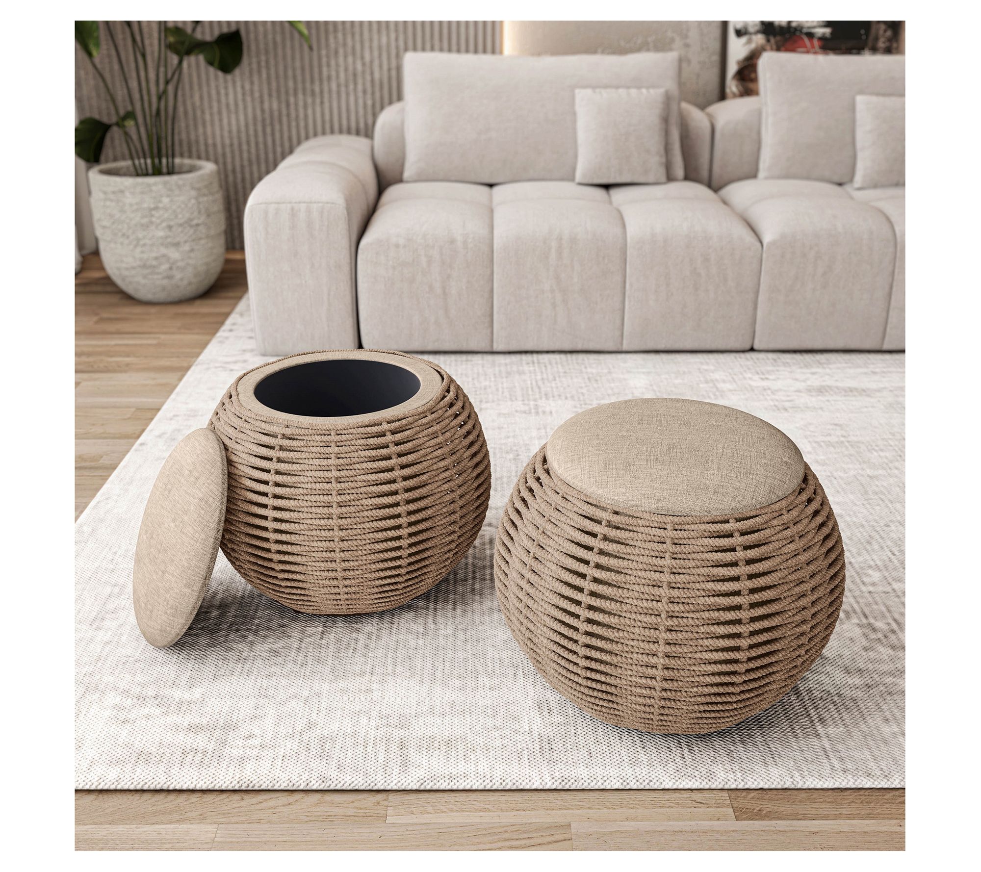 Techni Home Natural Woven Storage Ottoman withCushion