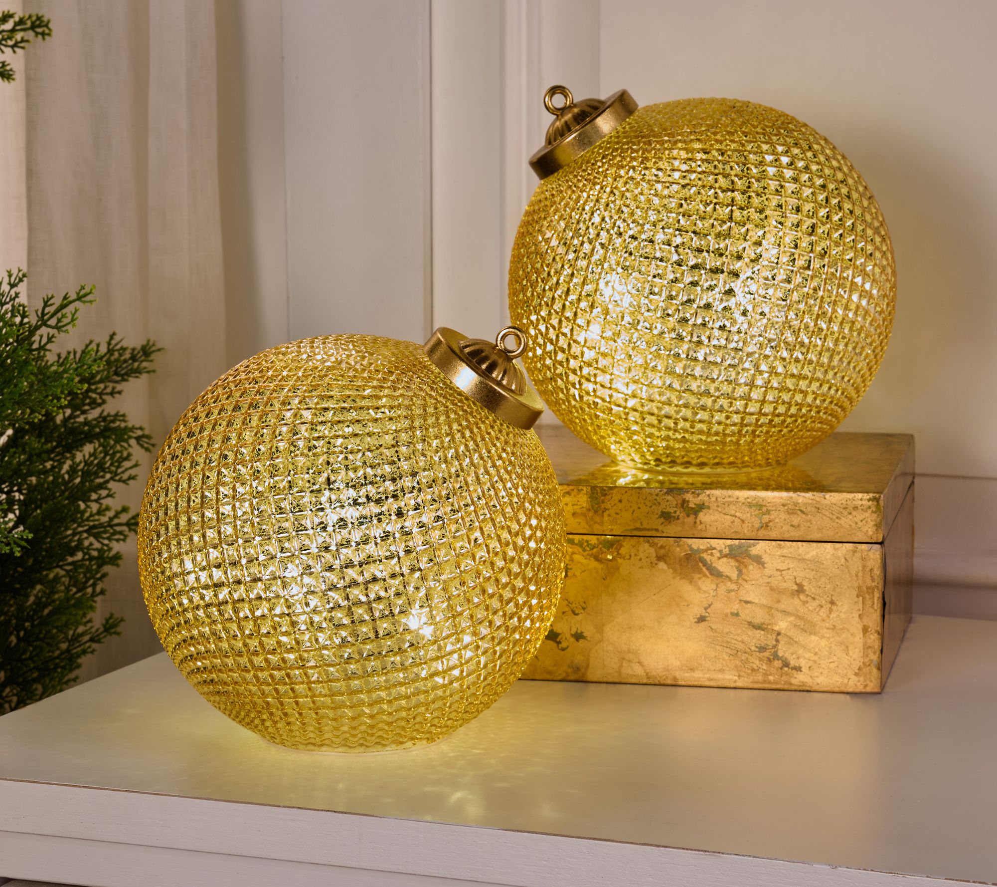 Set of (2) 8" Diamond Glass Tabletop Ornaments by Valerie