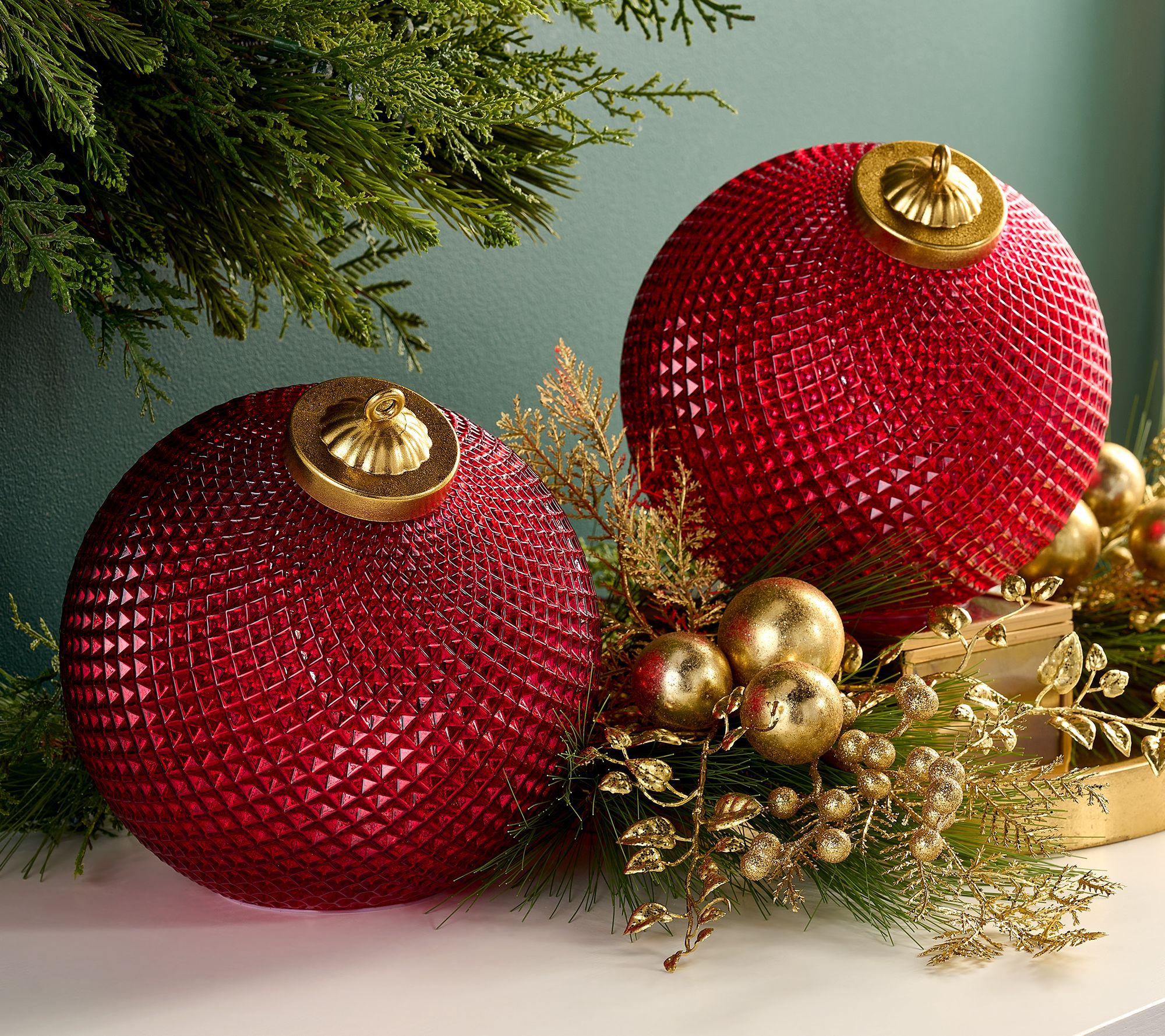 Set of (2) 8" Diamond Glass Tabletop Ornaments by Valerie