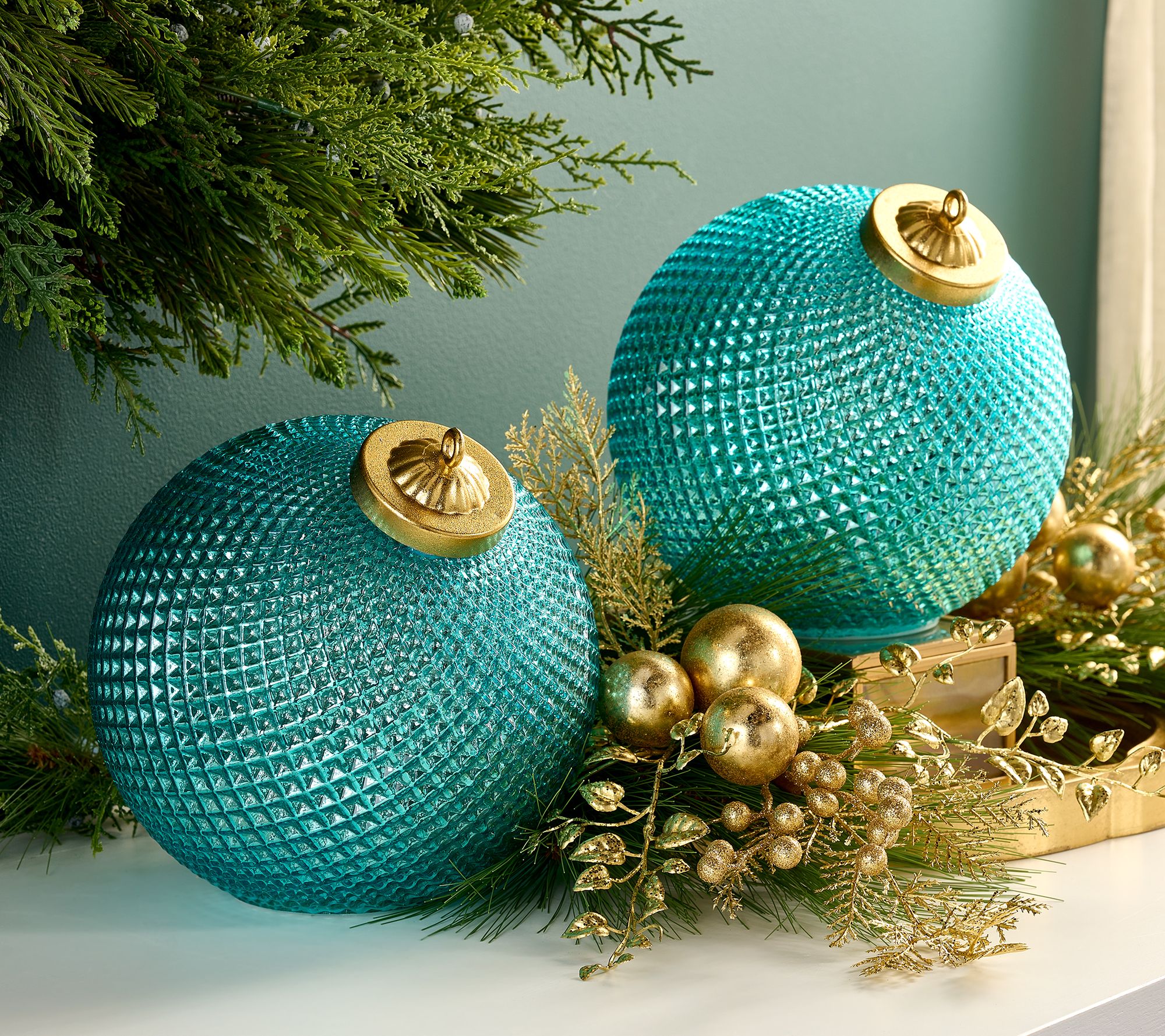 Set of (2) 8" Diamond Glass Tabletop Ornaments by Valerie