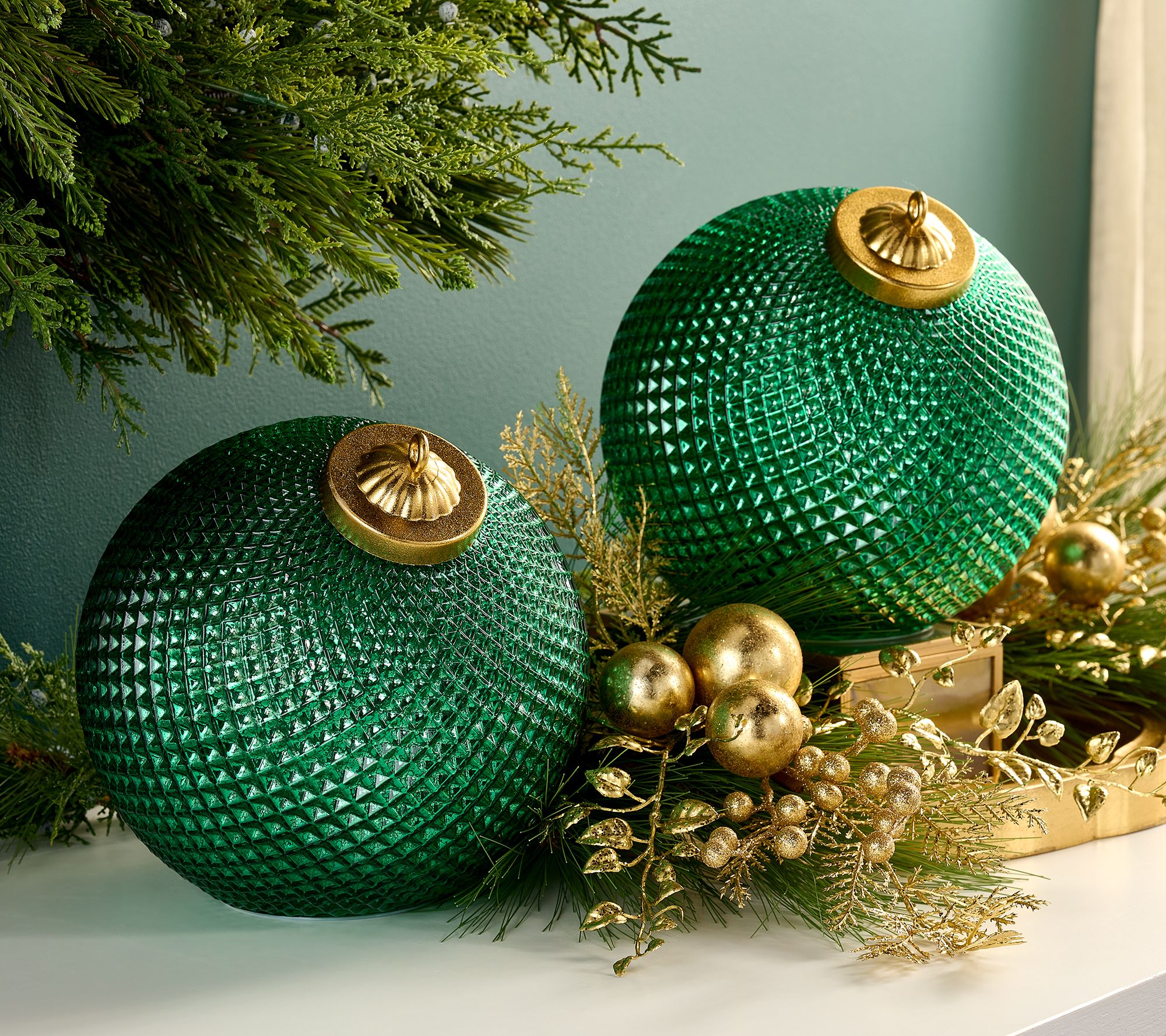 Set of (2) 8" Diamond Glass Tabletop Ornaments by Valerie