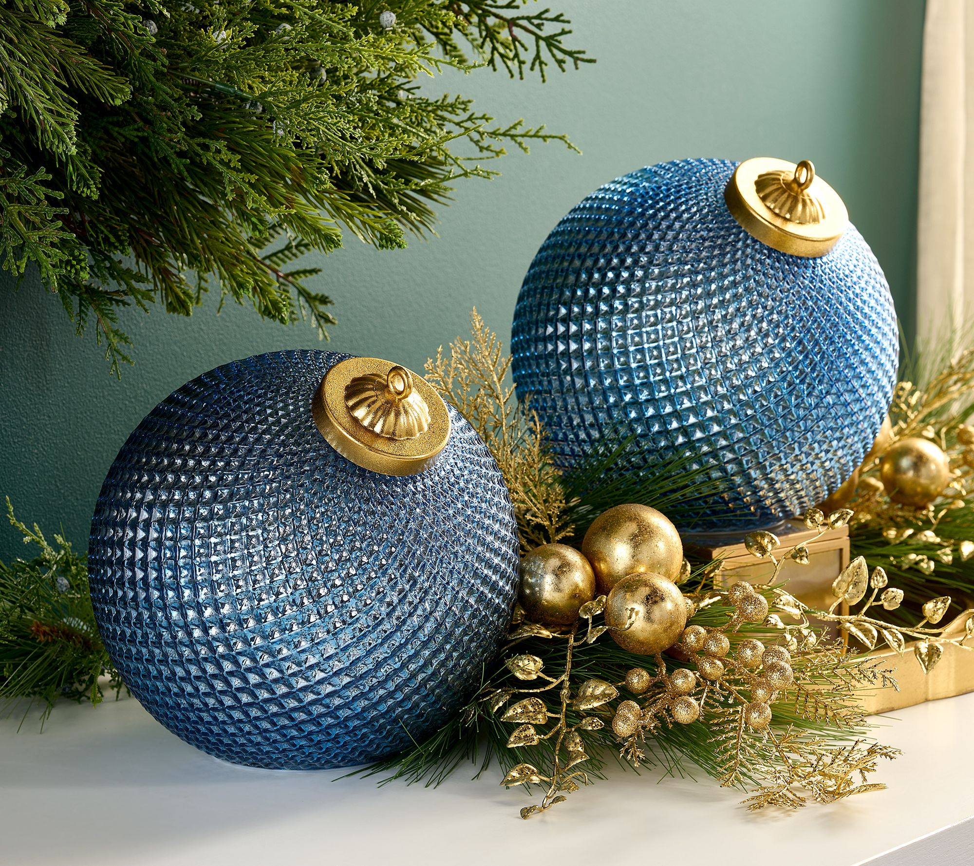Set of (2) 8" Diamond Glass Tabletop Ornaments by Valerie
