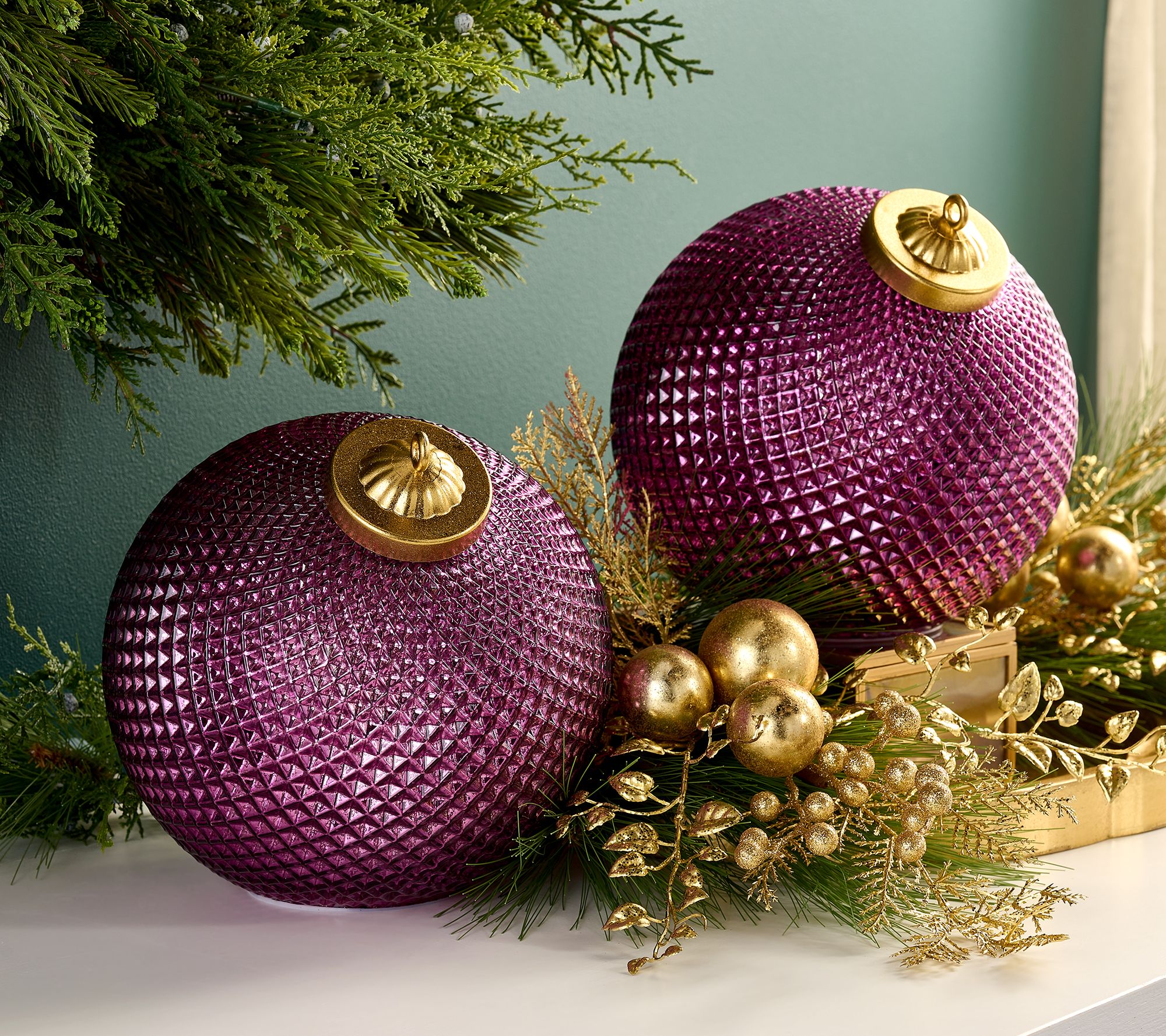 Set of (2) 8" Diamond Glass Tabletop Ornaments by Valerie